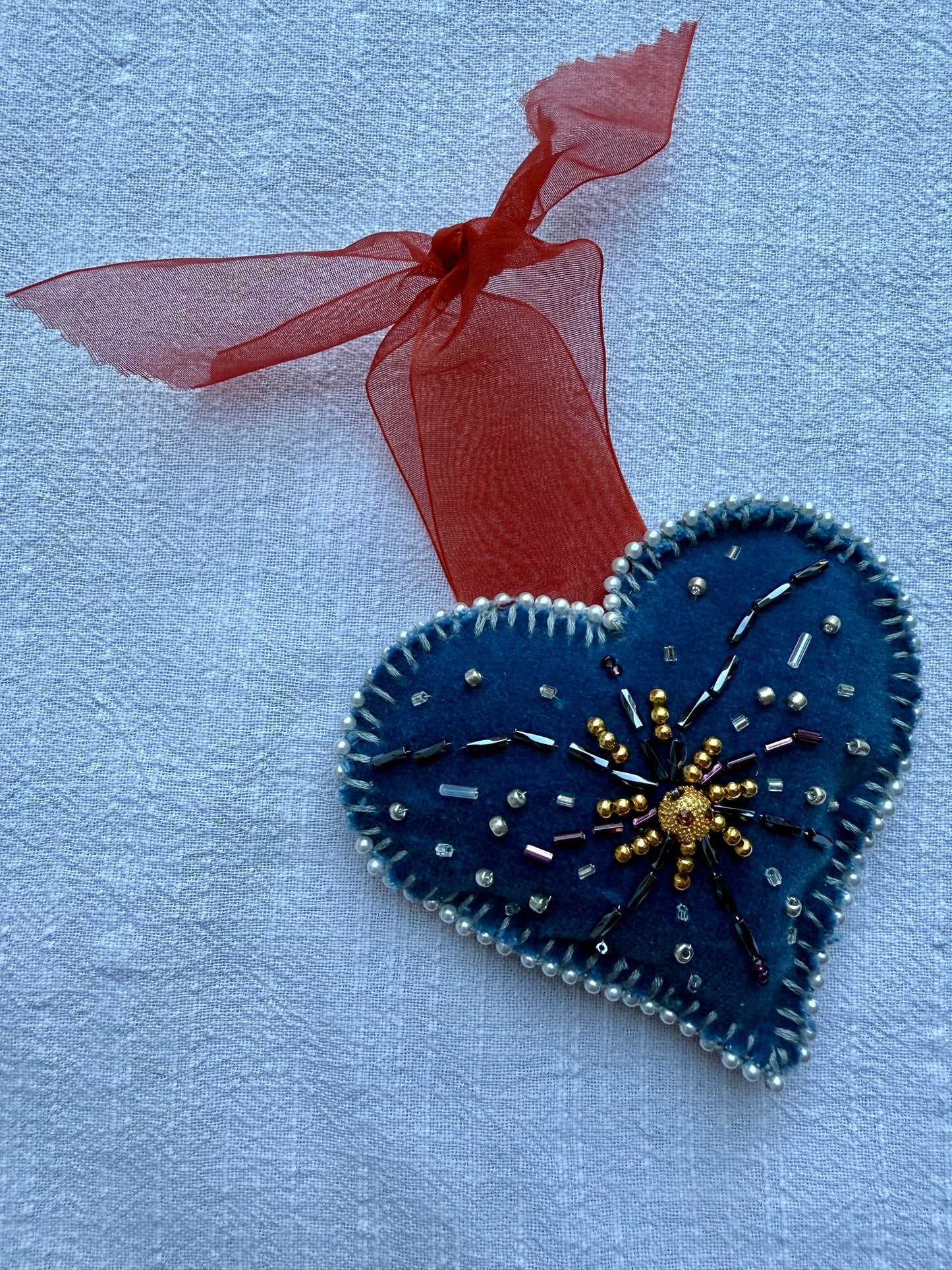 HANDMADE BEADED CHRISTMAS TREE HEARTS