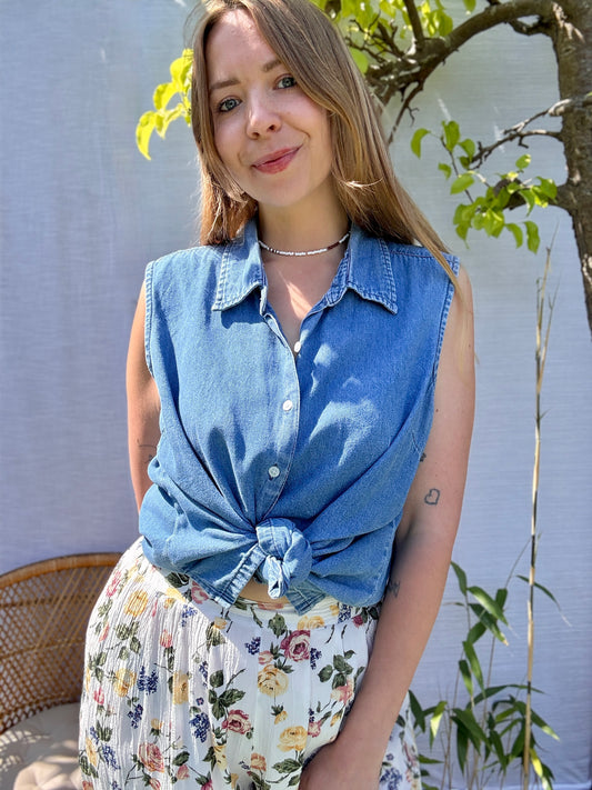 DENIM DORA SLEEVELESS SHIRT - UK 10-18
