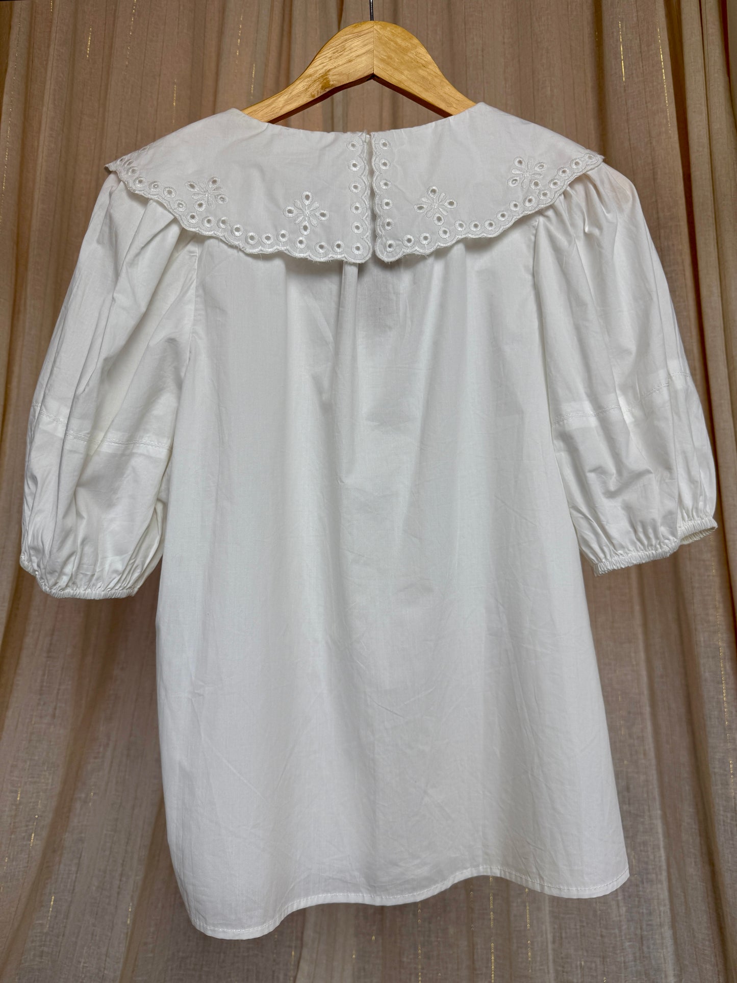 100% COTTON EMBROIDERED COLLAR EDIE BLOUSE - UK 12/14