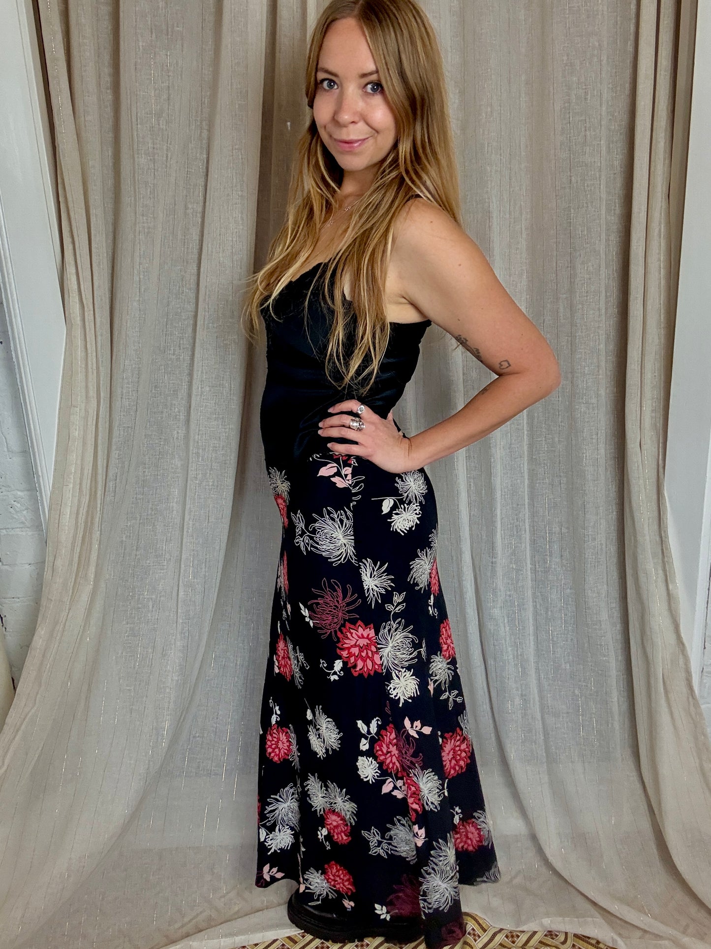 Y2K FLORAL PRINT MAXI SKIRT - UK - 12/14