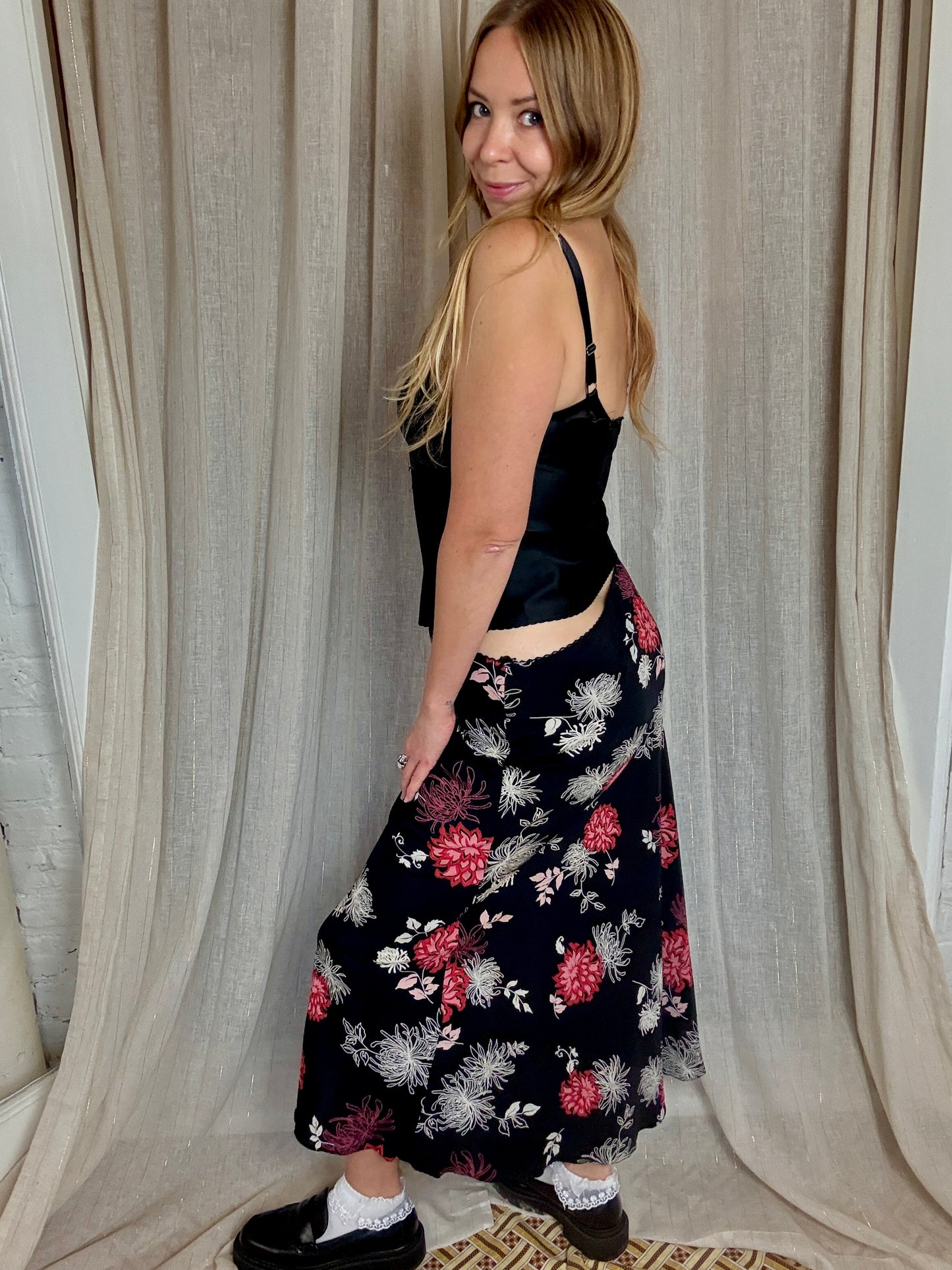 Y2K FLORAL PRINT MAXI SKIRT - UK - 12/14