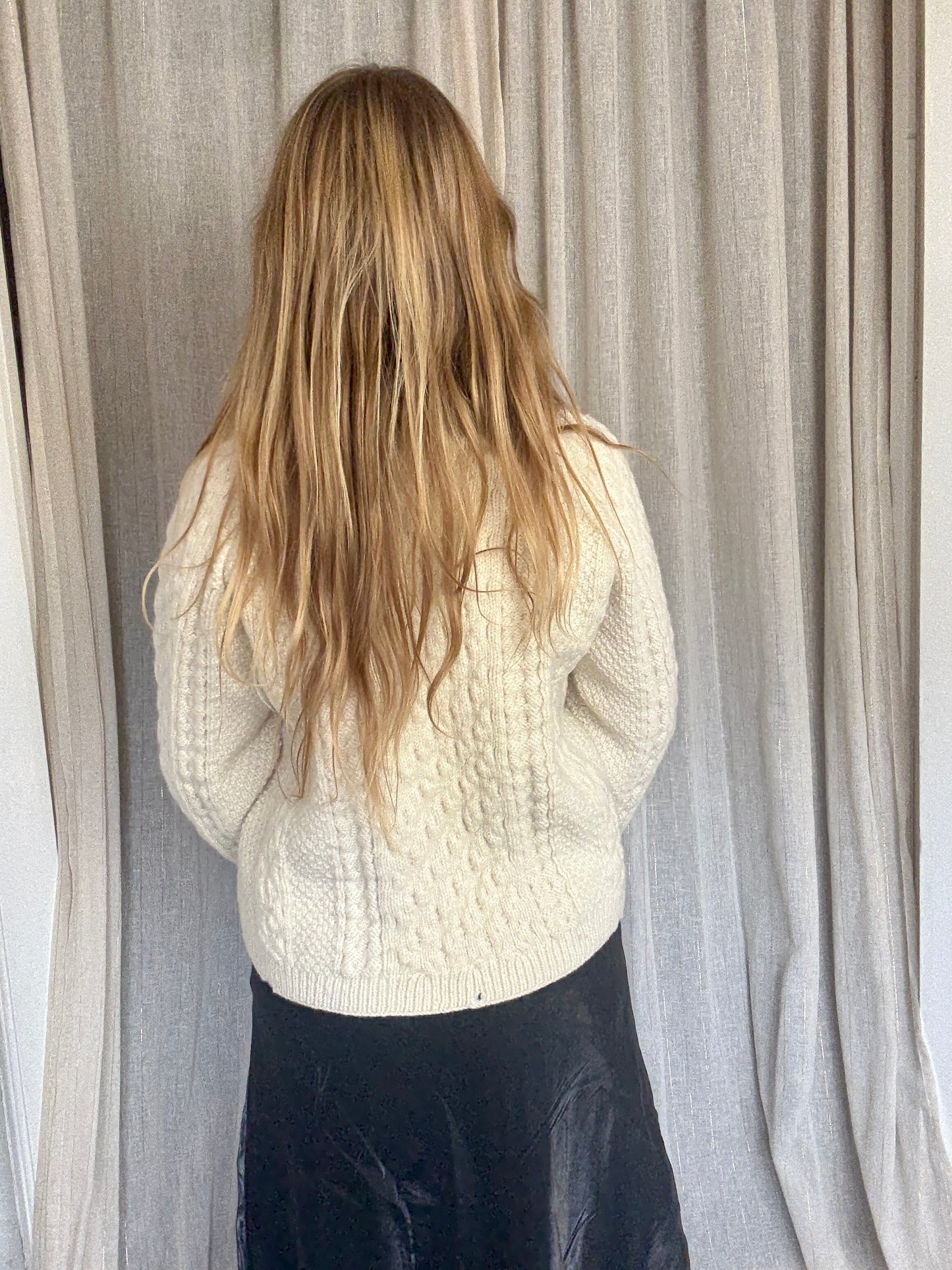 VINTAGE 100% WOOL CABLE KNIT JUMPER - UK 8-14