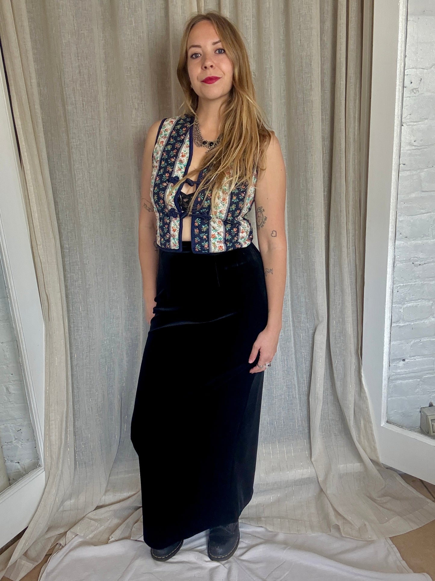 VINTAGE BLACK VELVET MEENA MAXI SKIRT - UK 10/12