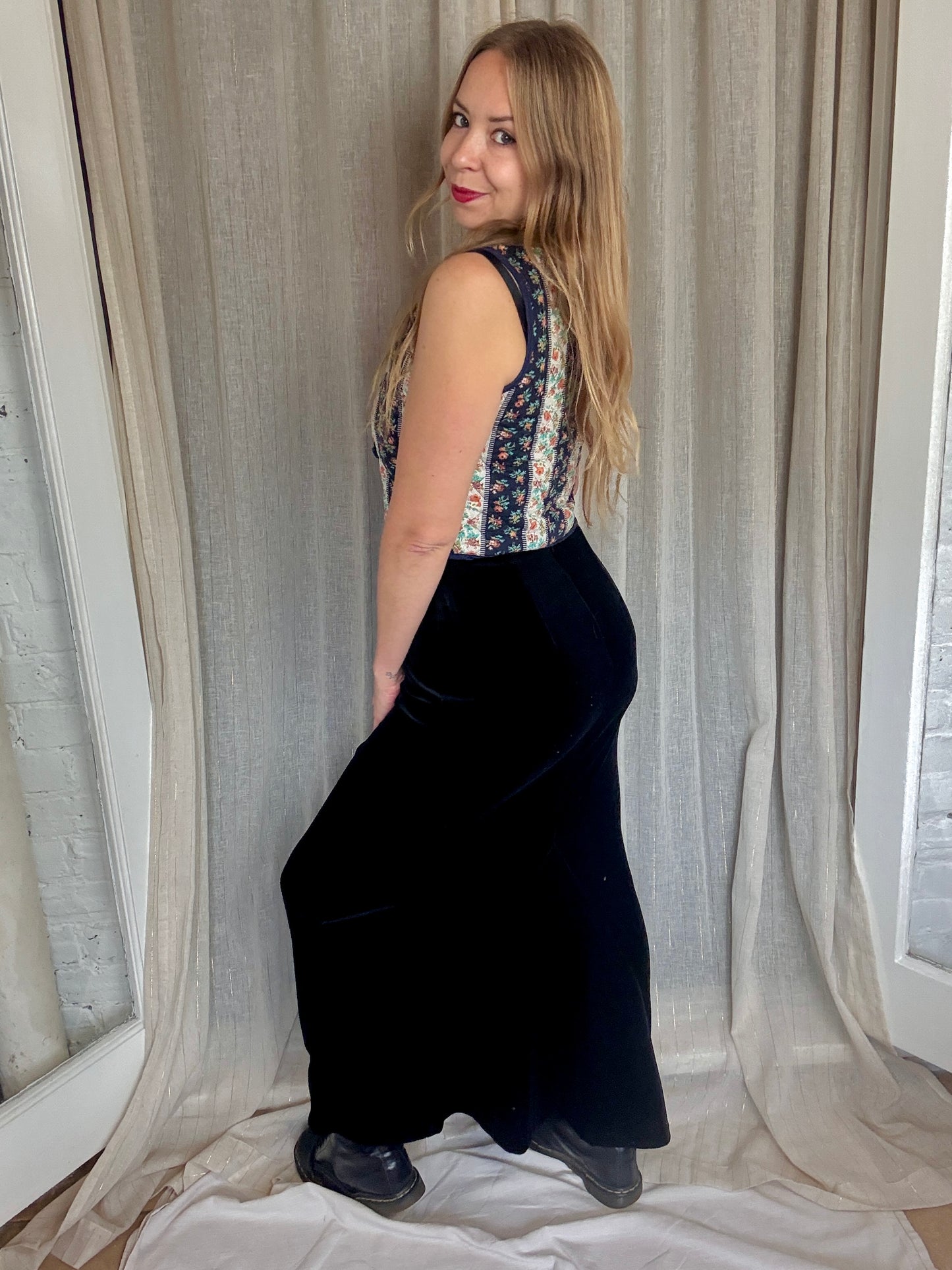 VINTAGE BLACK VELVET MEENA MAXI SKIRT - UK 10/12