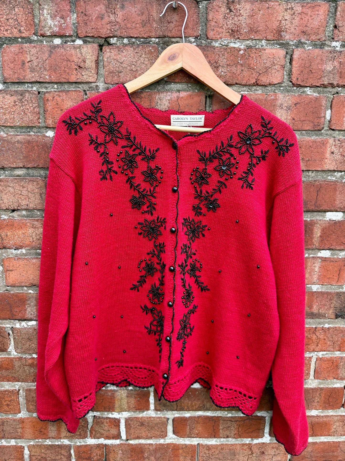 VINTAGE RED BEADED MILLIE CARDIGAN - UK 8-14