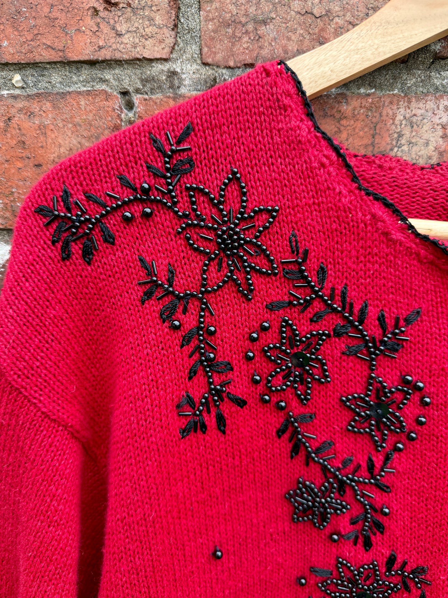 VINTAGE RED BEADED MILLIE CARDIGAN - UK 8-14