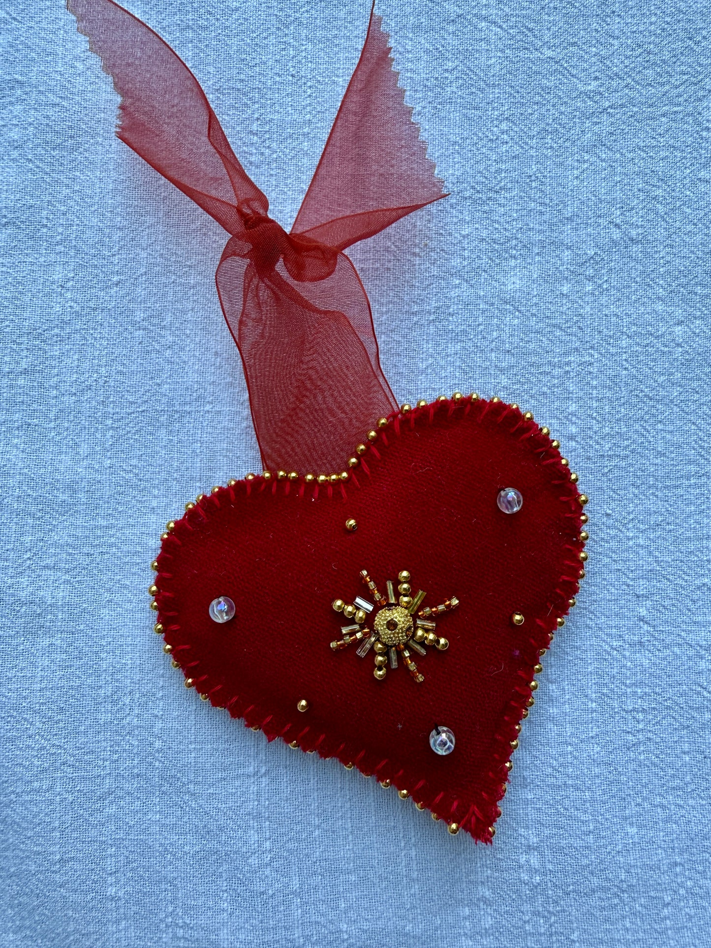 HANDMADE BEADED CHRISTMAS TREE HEARTS