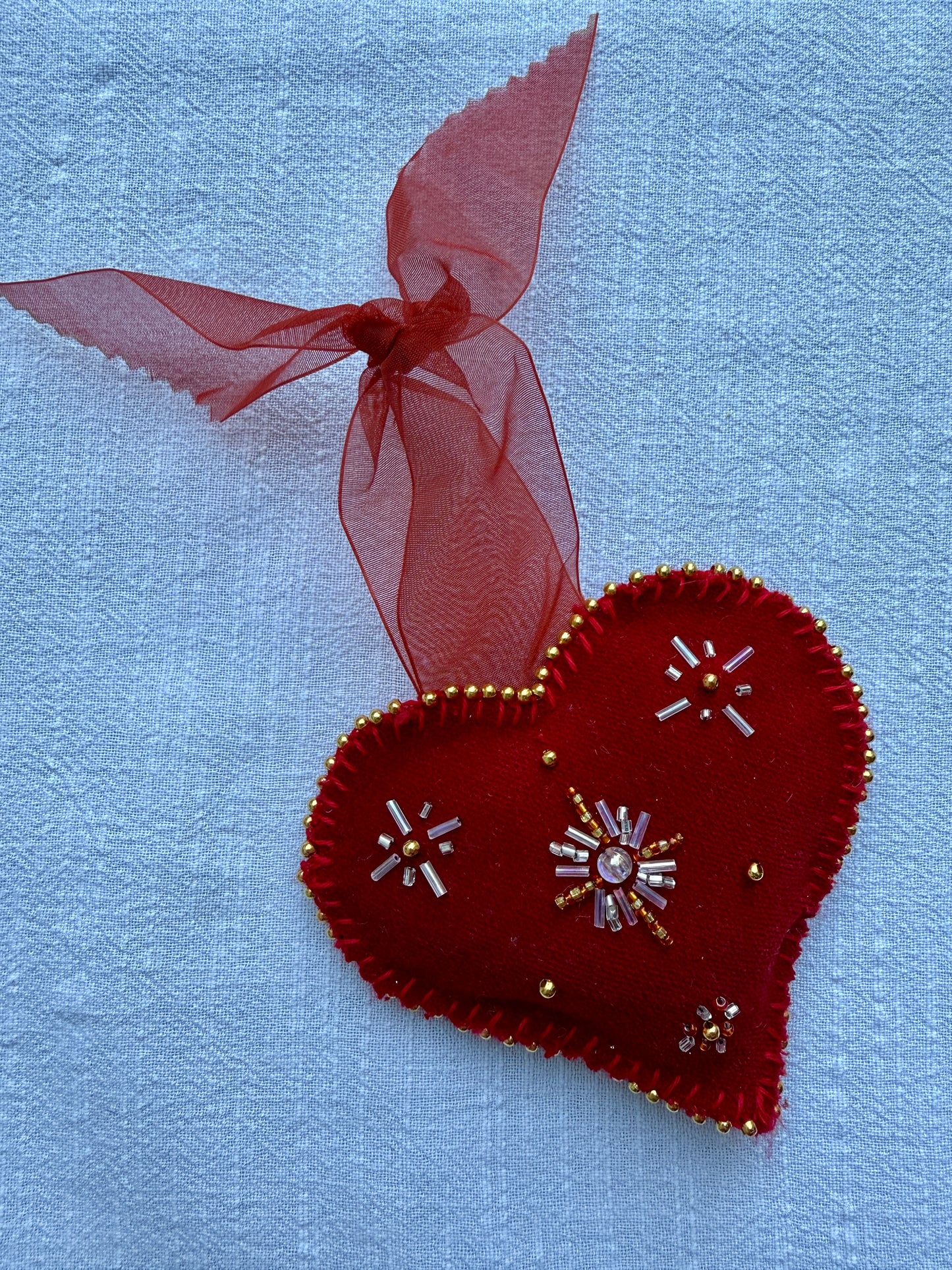 HANDMADE BEADED CHRISTMAS TREE HEARTS