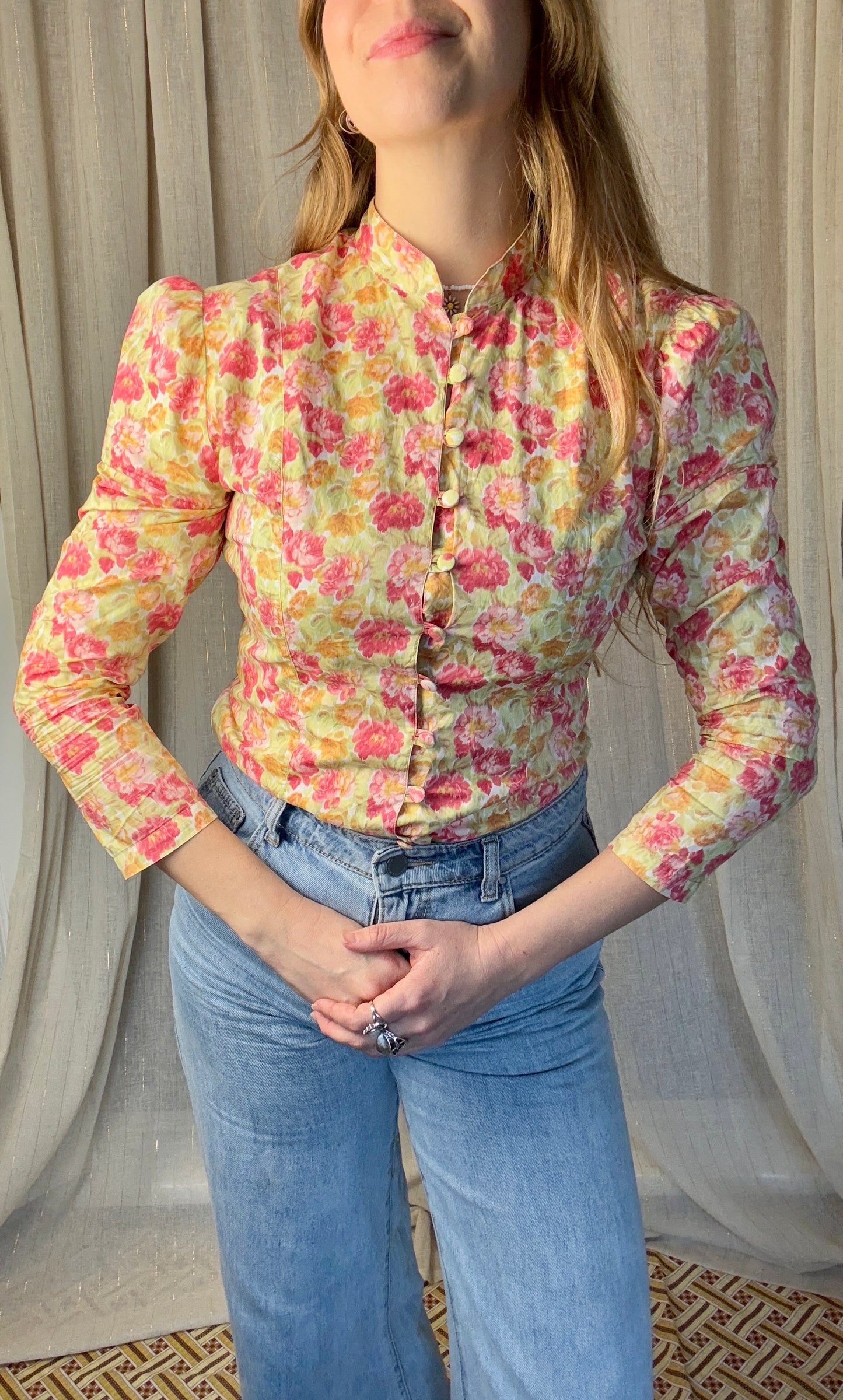 FLORAL DAHLIA COTTON BLOUSE - UK 8/10