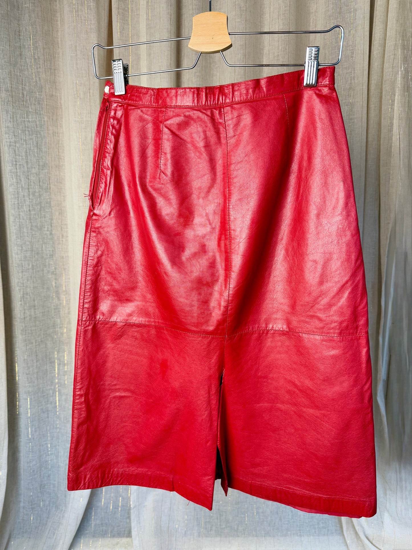 RED LEATHER ARIA SKIRT - UK 8/10