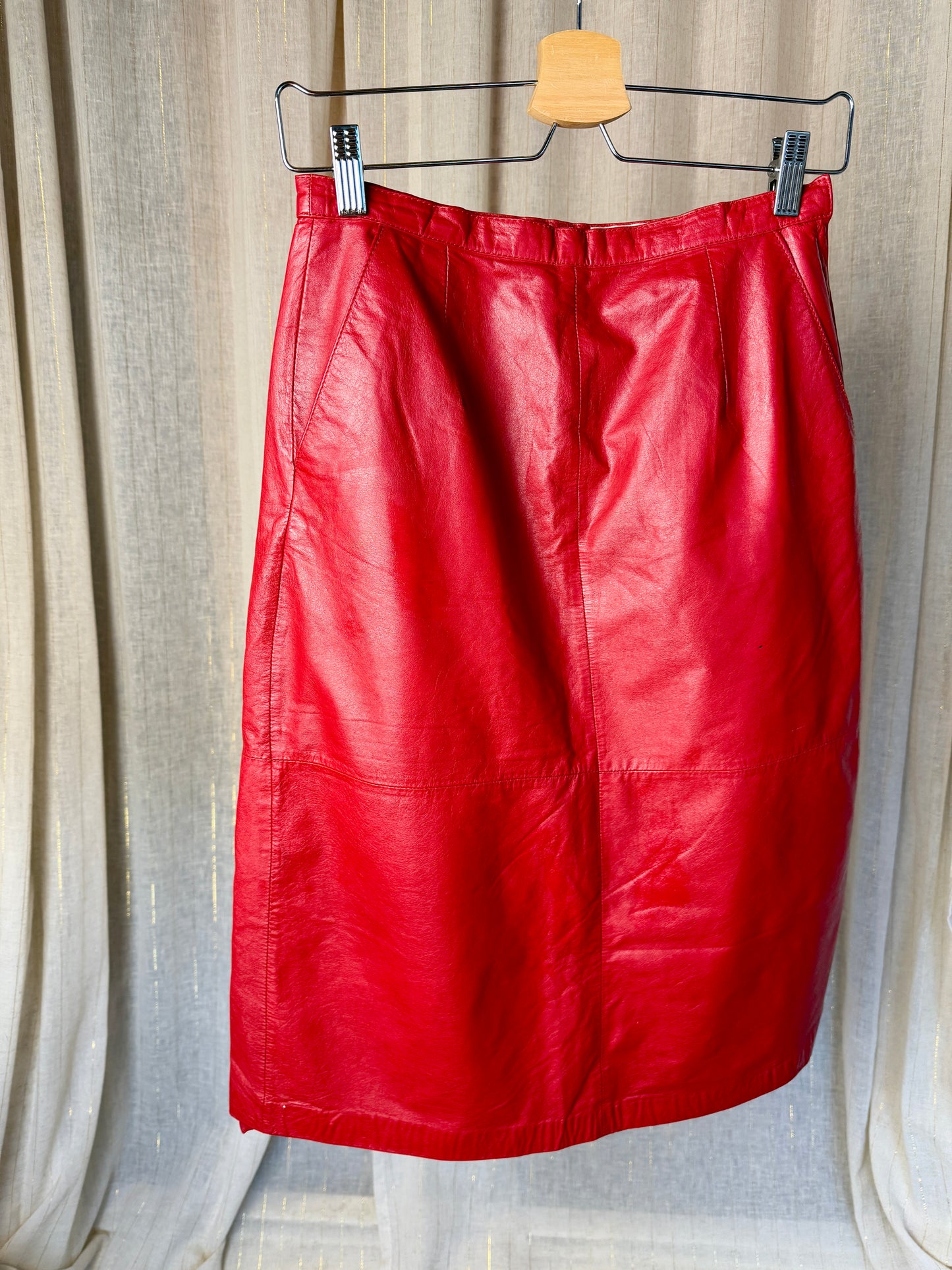 RED LEATHER ARIA SKIRT - UK 8/10