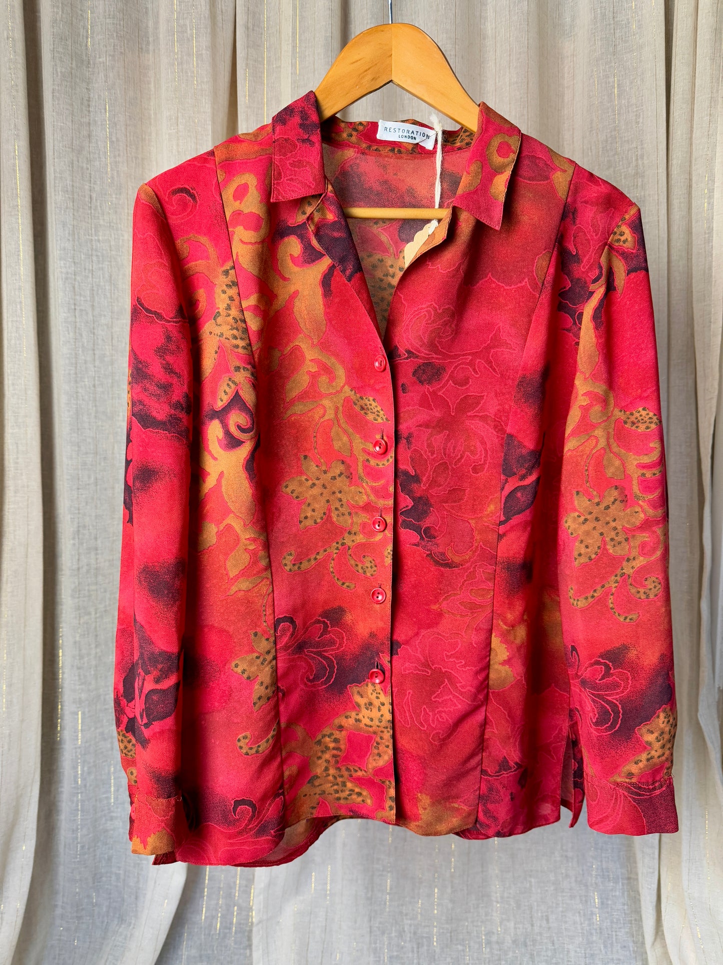 RED FLORAL JOPLIN SHIRT - UK 14/16