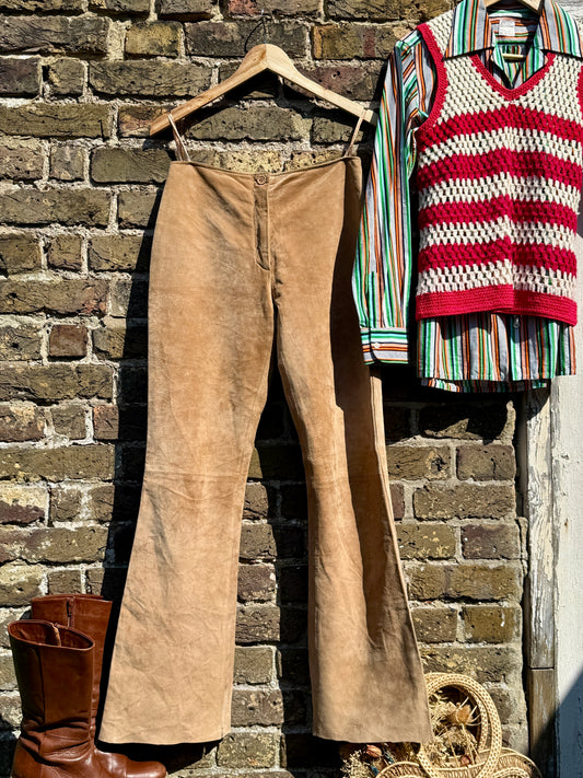 TAN SUEDE WESTERN PANTS - UK 8/10