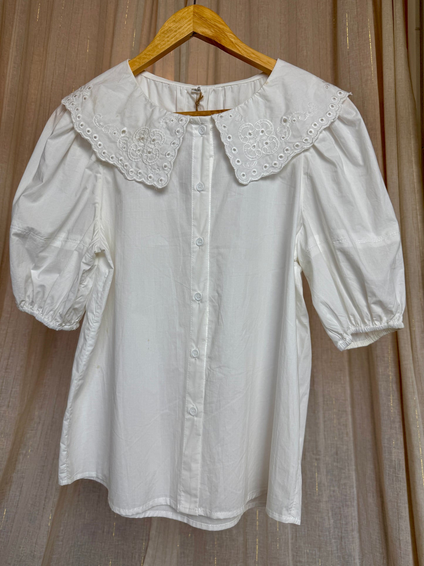 100% COTTON EMBROIDERED COLLAR EDIE BLOUSE - UK 12/14