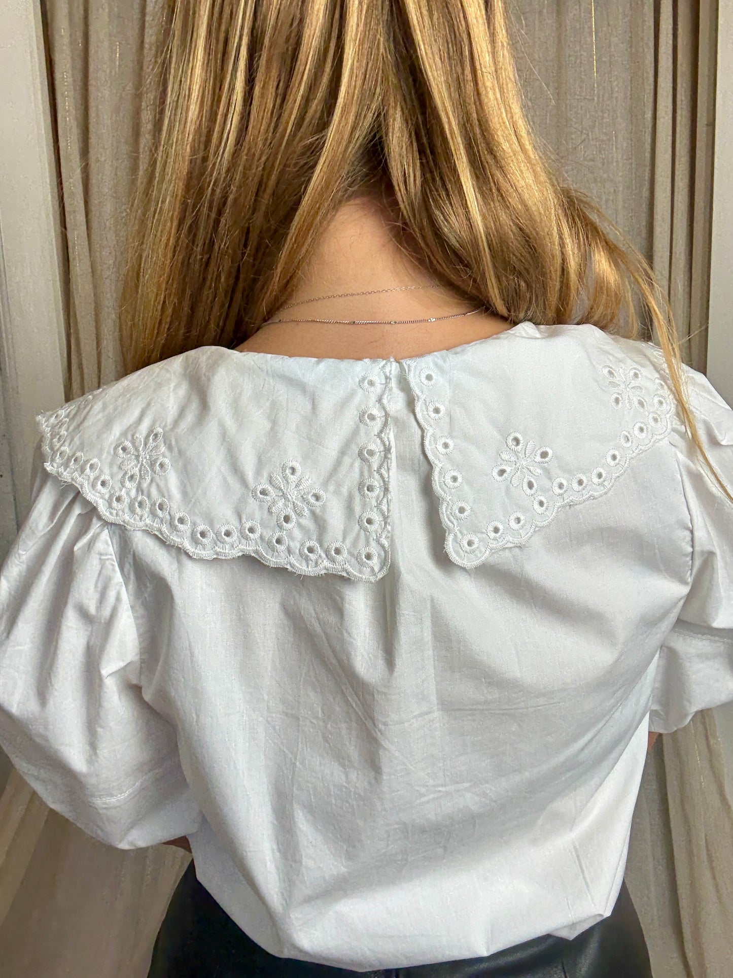 100% COTTON EMBROIDERED COLLAR EDIE BLOUSE - UK 12/14