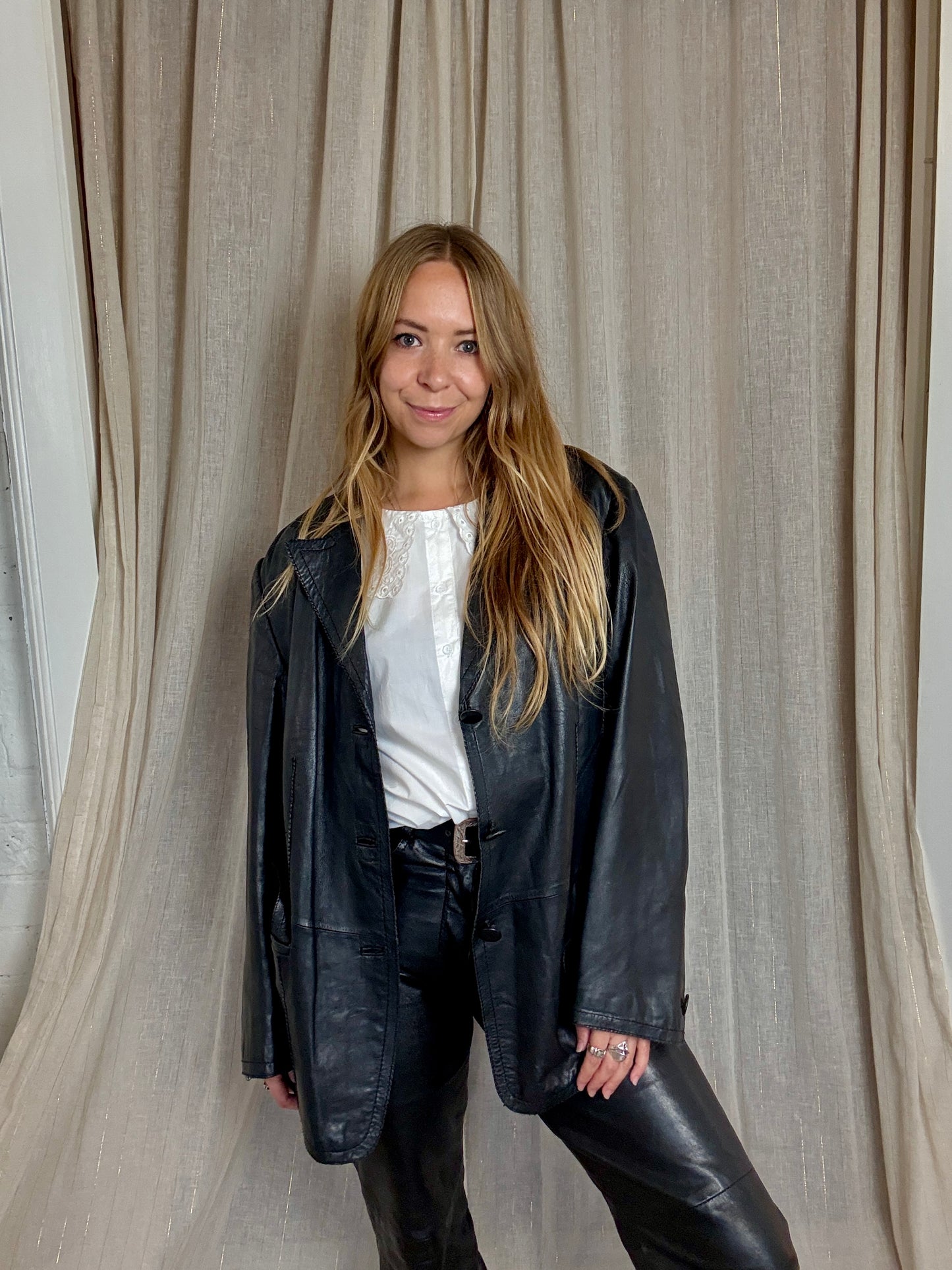 100% REAL LEATHER BLACK JACKET - UK 10 - 16