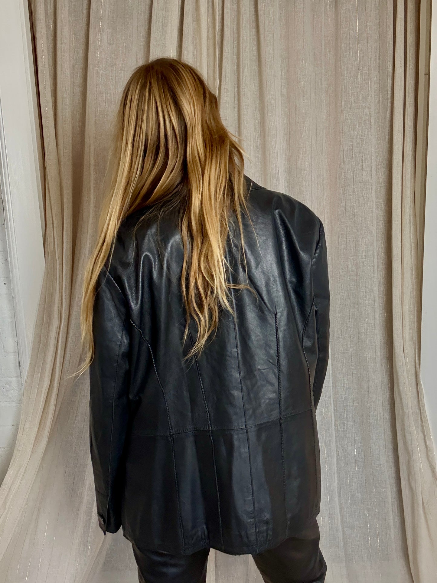 100% REAL LEATHER BLACK JACKET - UK 10 - 16
