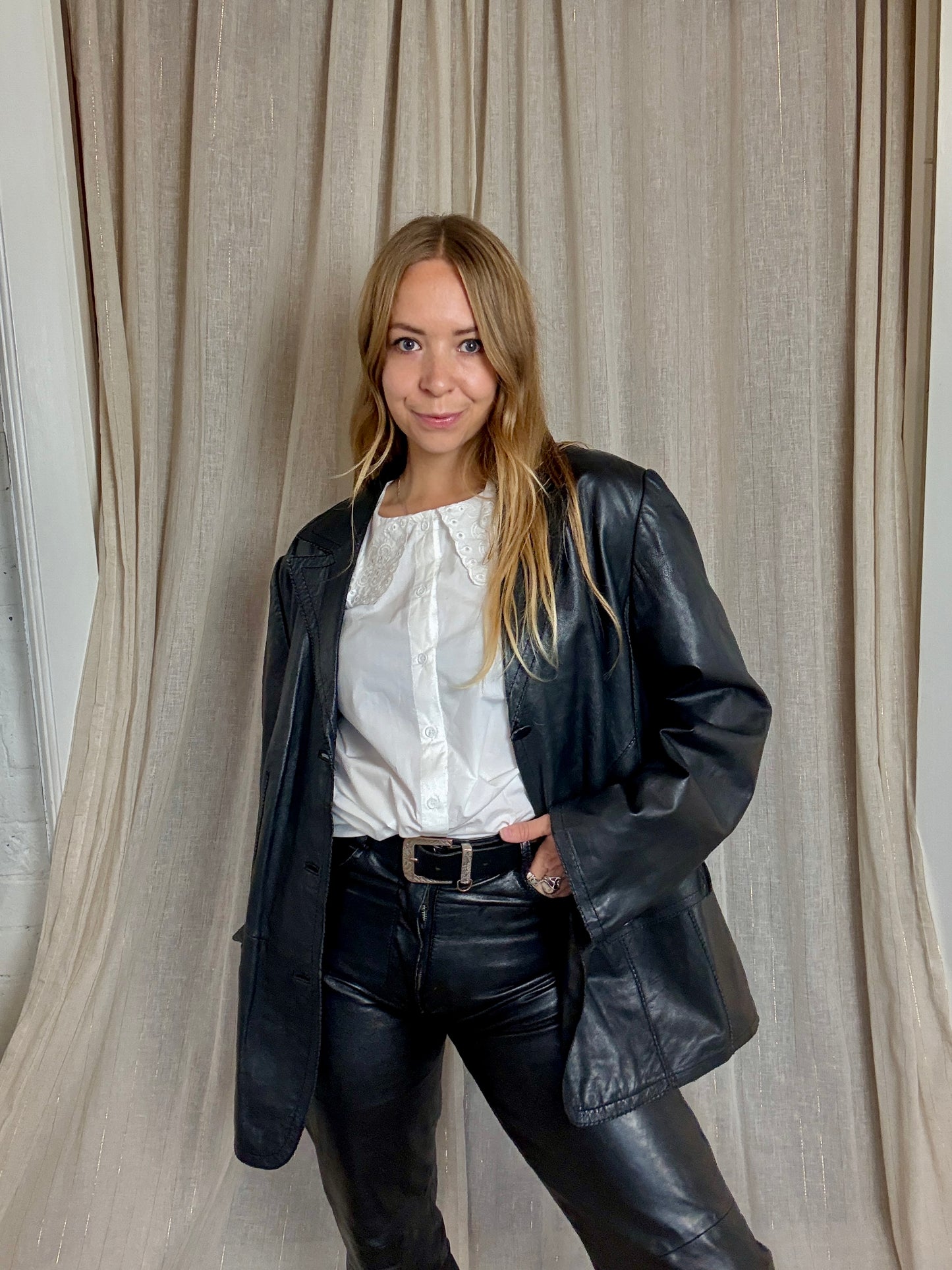 100% REAL LEATHER BLACK JACKET - UK 10 - 16