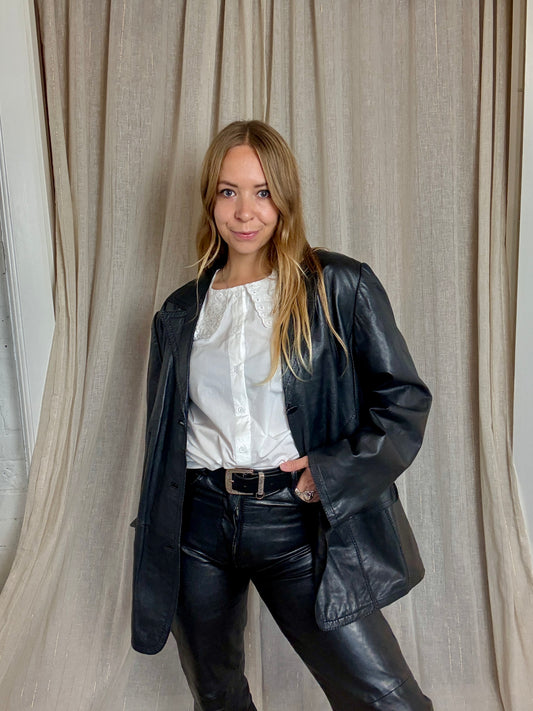 100% REAL LEATHER BLACK JACKET - UK 10 - 16