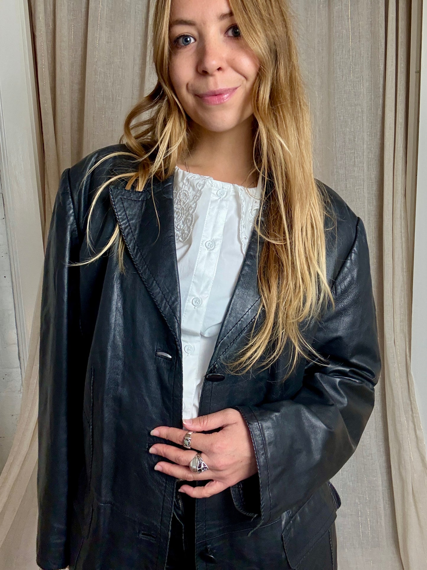 100% REAL LEATHER BLACK JACKET - UK 10 - 16