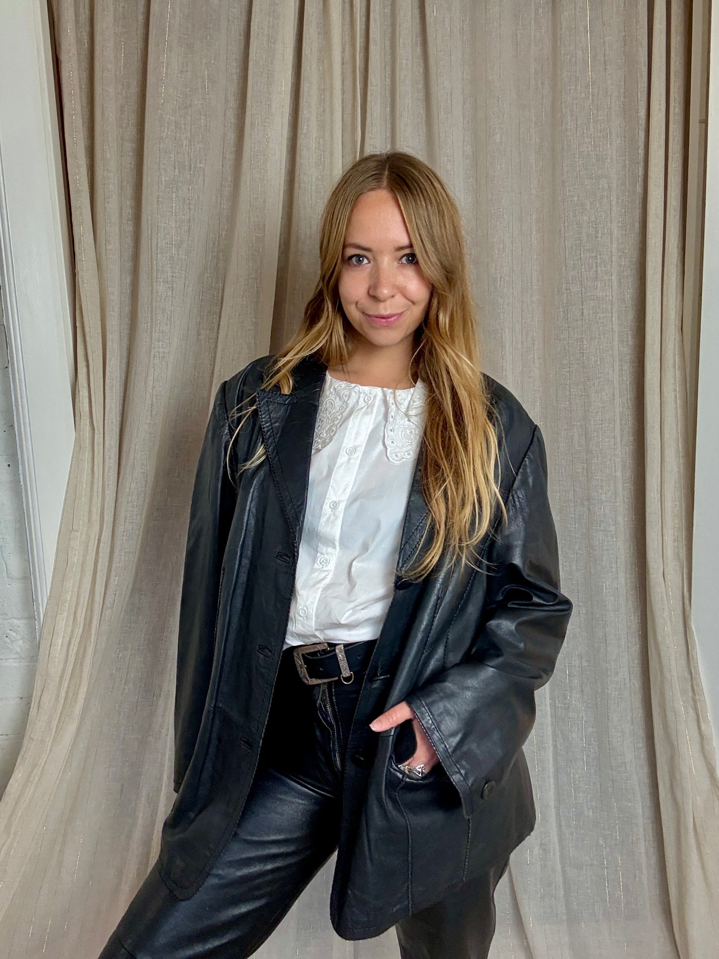 100% REAL LEATHER BLACK JACKET - UK 10 - 16