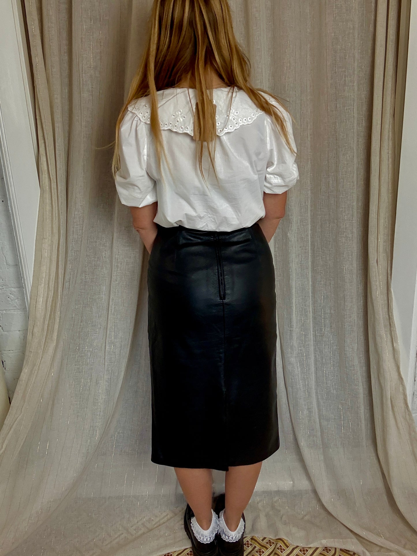 100% REAL LEATHER LONG BLACK SKIRT - UK 10