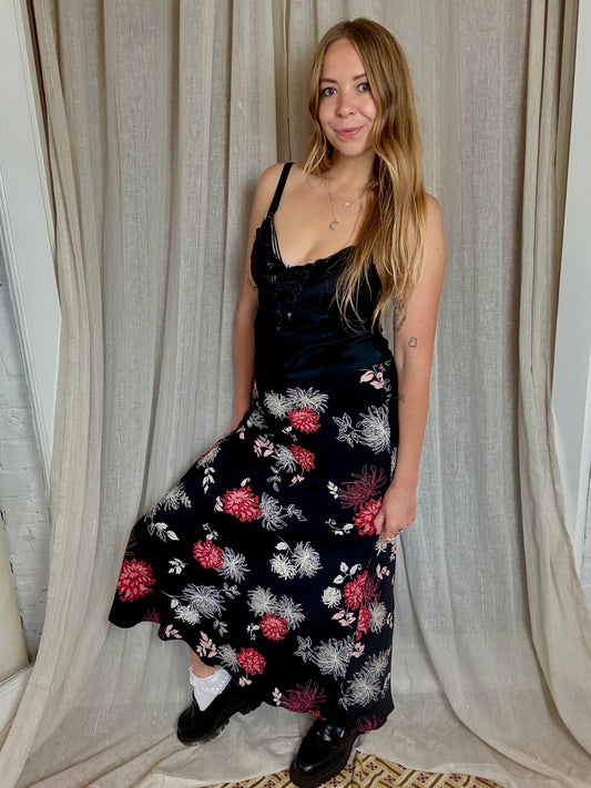 Y2K FLORAL PRINT MAXI SKIRT - UK - 12/14