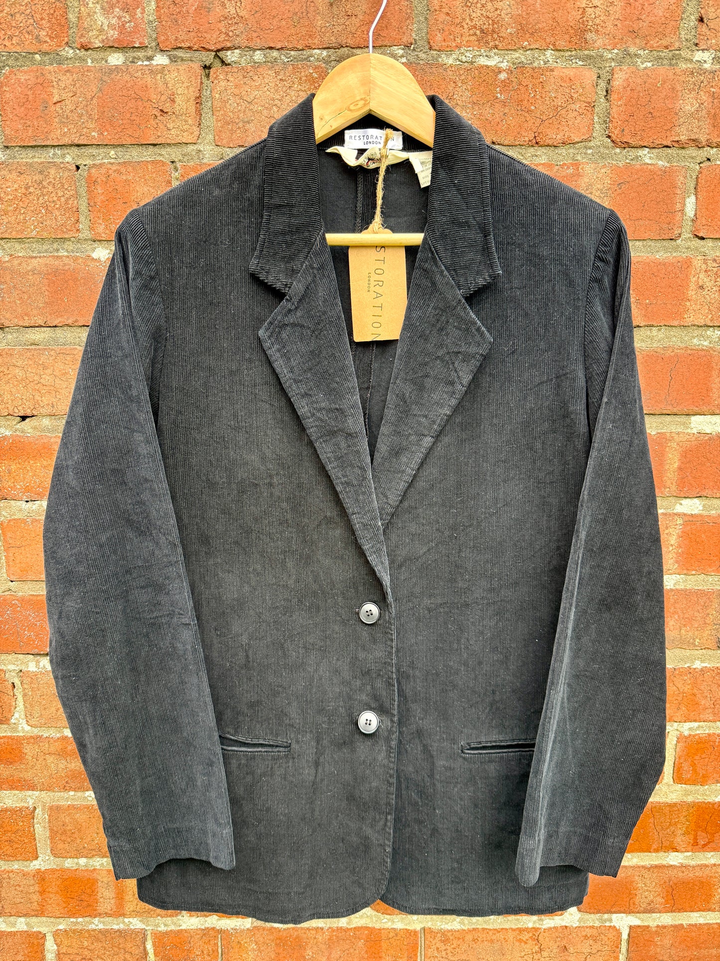 100% COTTON BLACK CORD BLAZER - UK 14/16