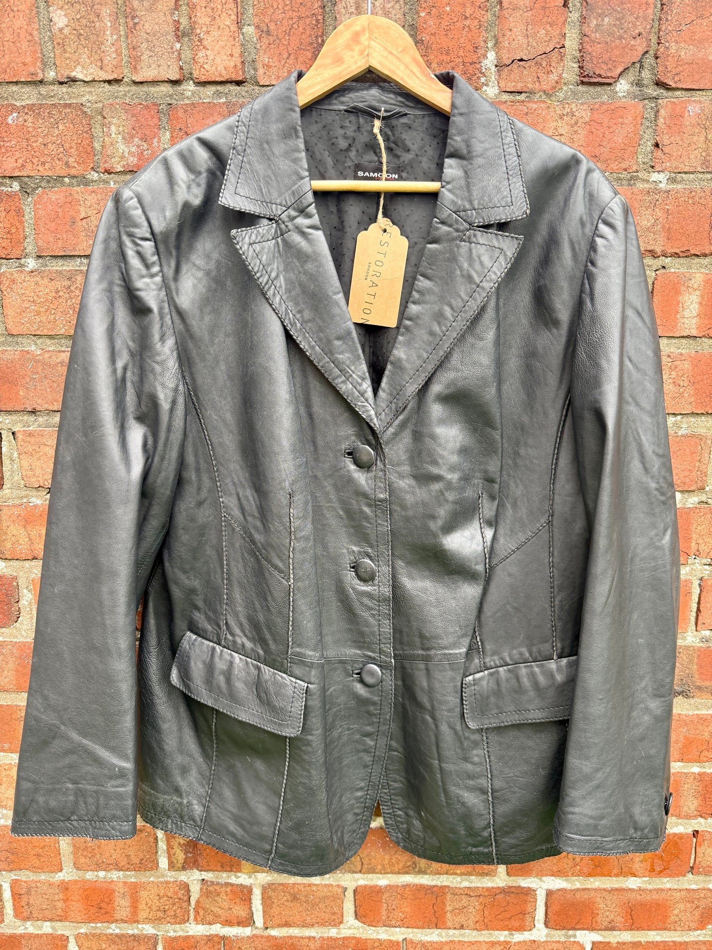 100% REAL LEATHER BLACK JACKET - UK 10 - 16