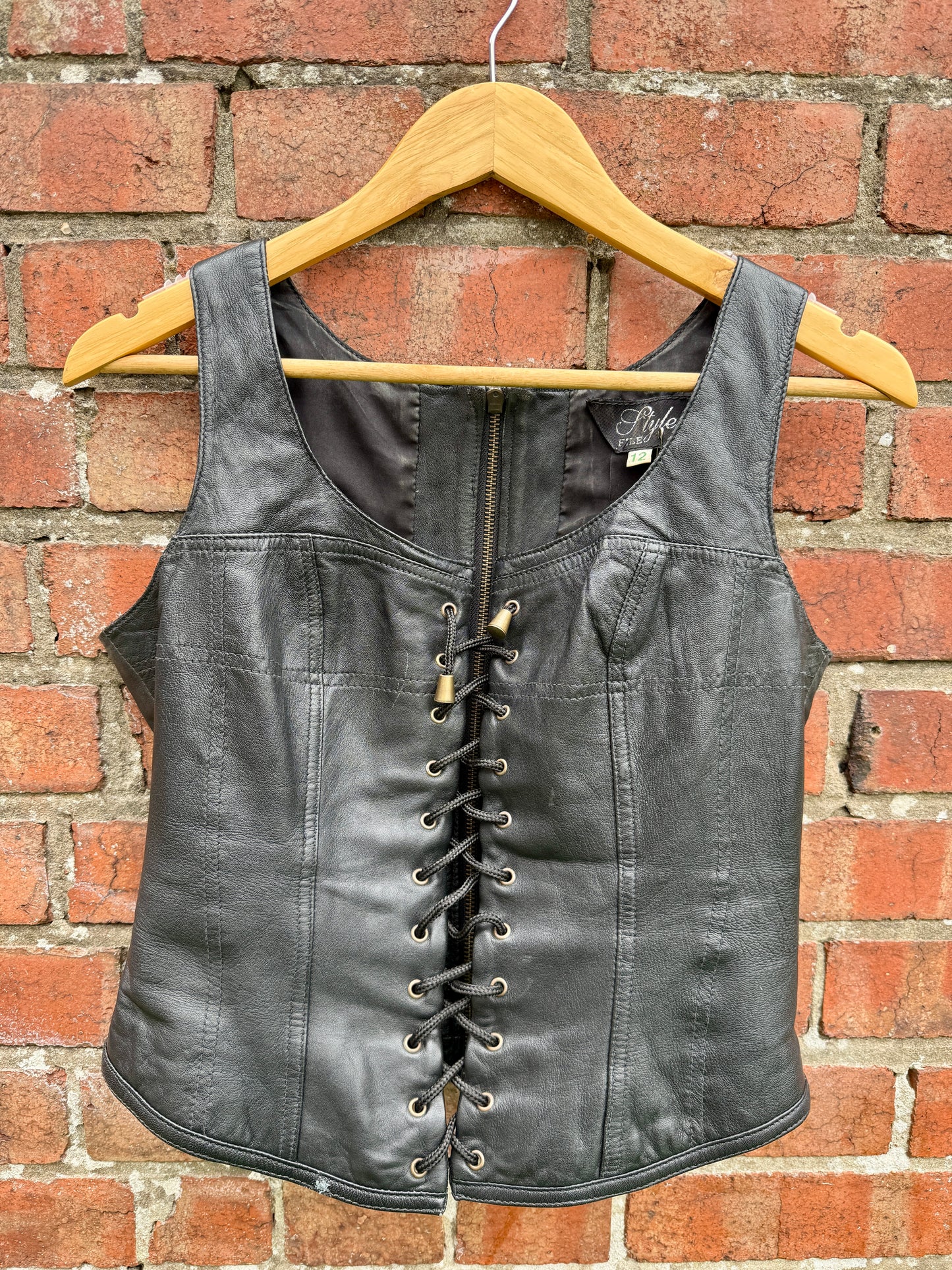 100% REAL LEATHER LACE-UP CORSET WAISTCOAT - 10/12
