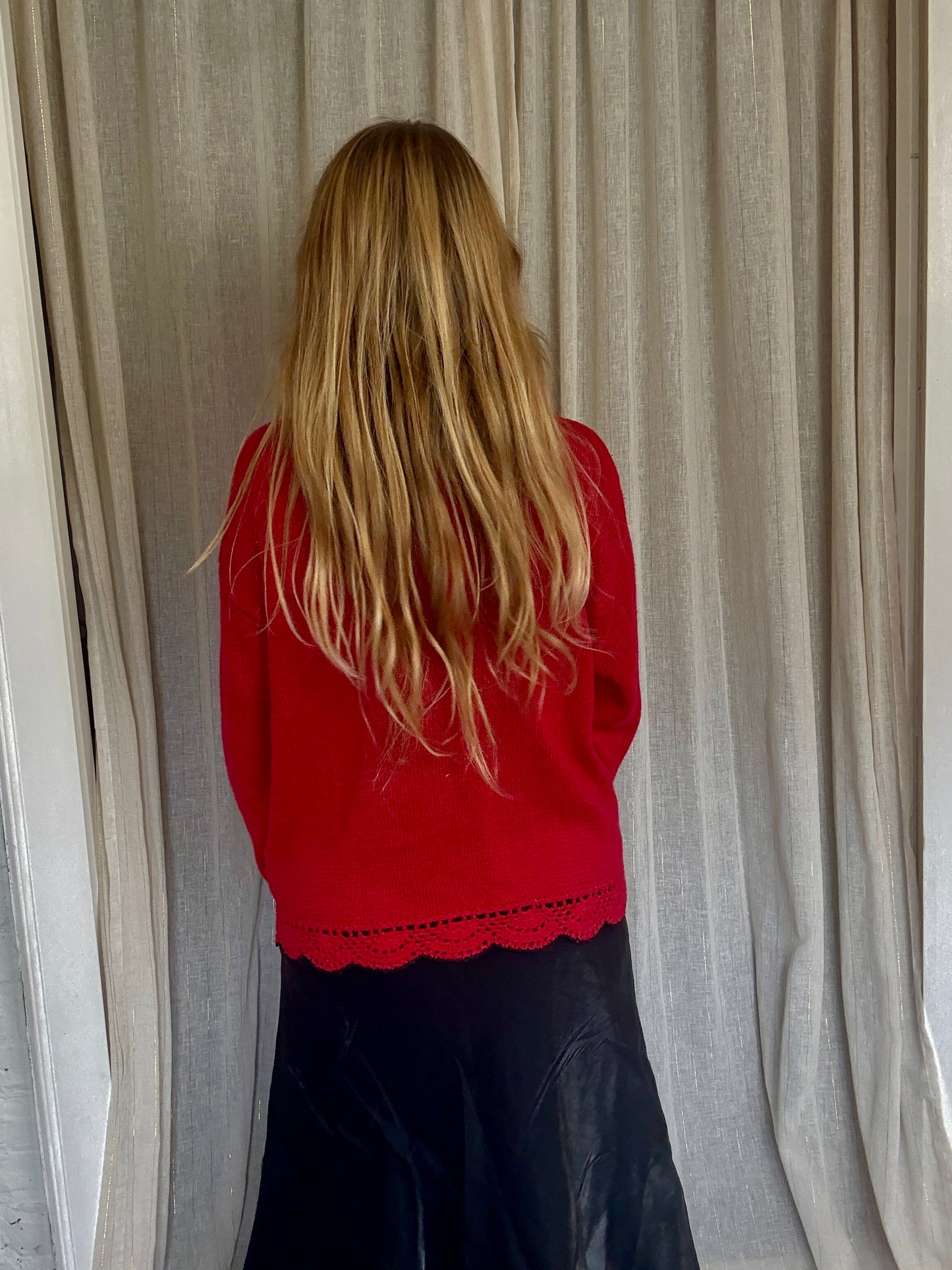 VINTAGE RED BEADED MILLIE CARDIGAN - UK 8-14