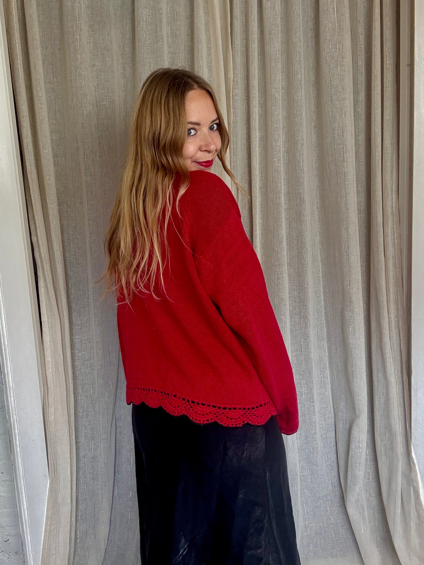 VINTAGE RED BEADED MILLIE CARDIGAN - UK 8-14