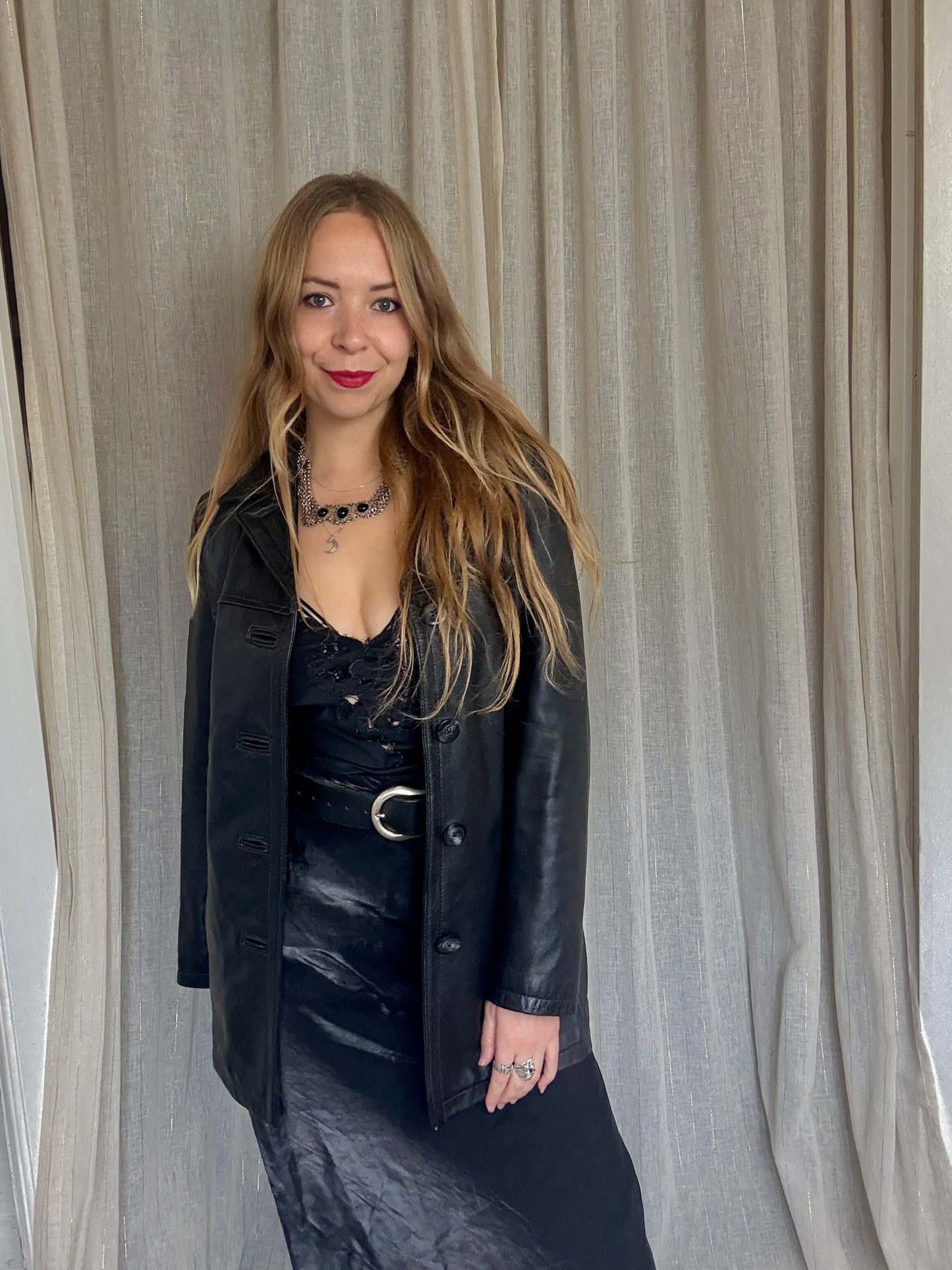 100% VINTAGE REAL LEATHER FITTED JACKET - UK 8/10