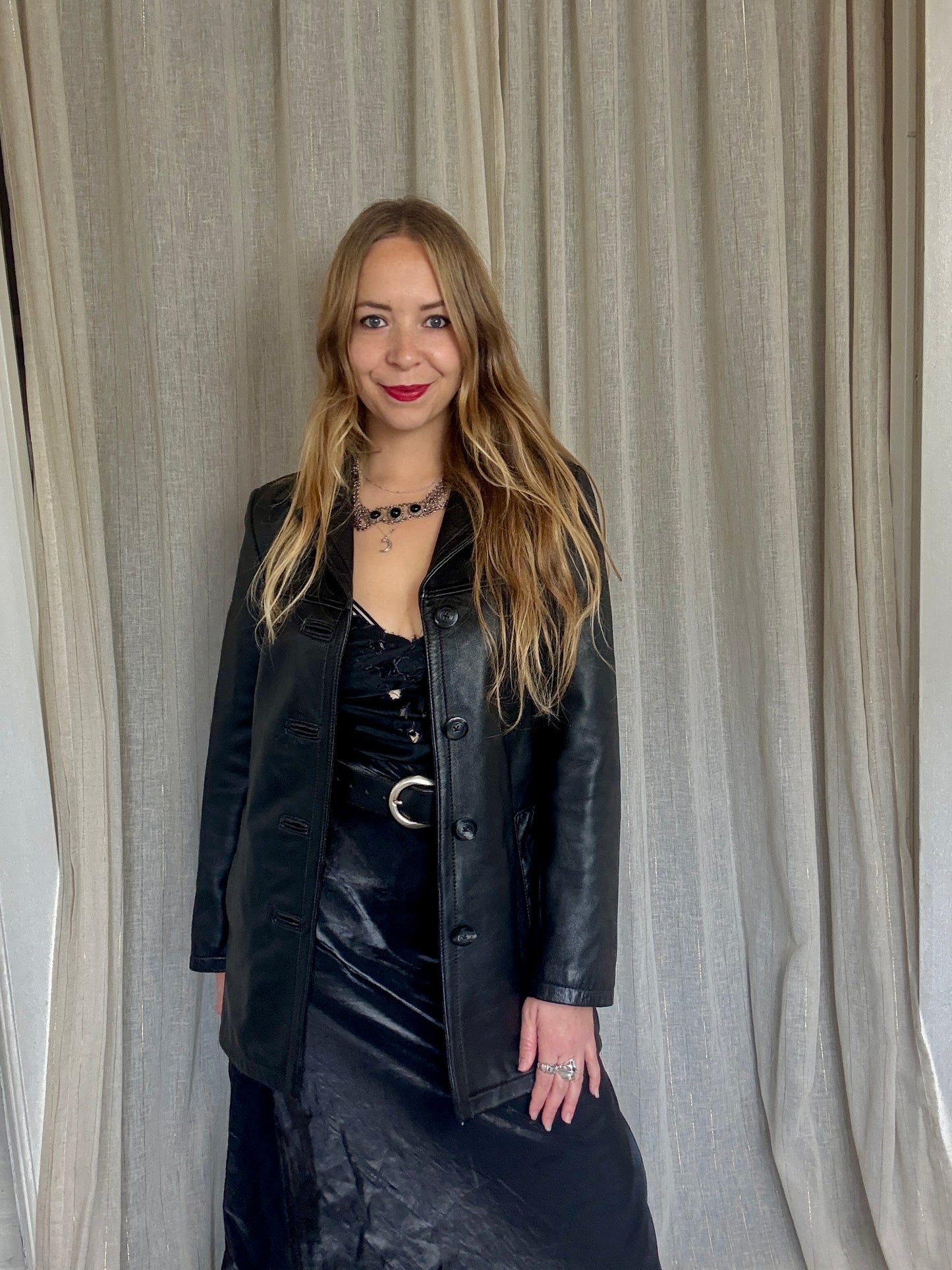 100% VINTAGE REAL LEATHER FITTED JACKET - UK 8/10