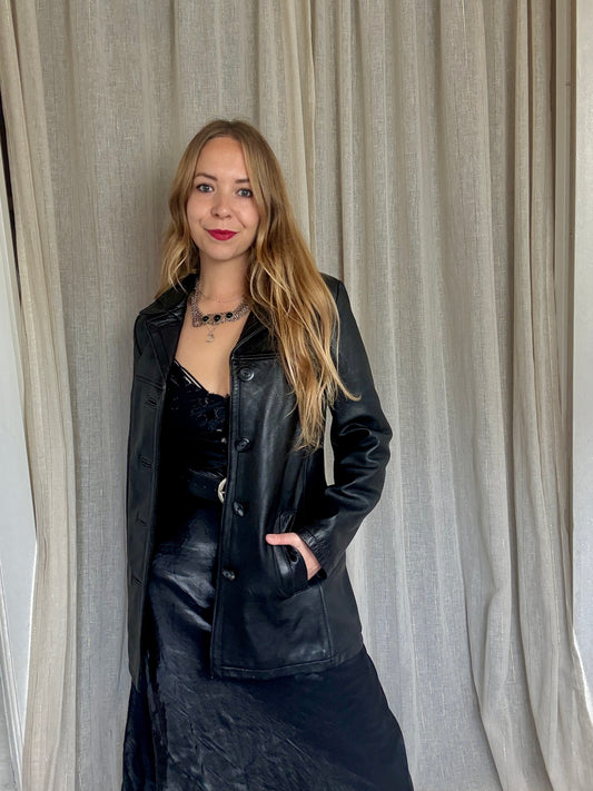 100% VINTAGE REAL LEATHER FITTED JACKET - UK 8/10