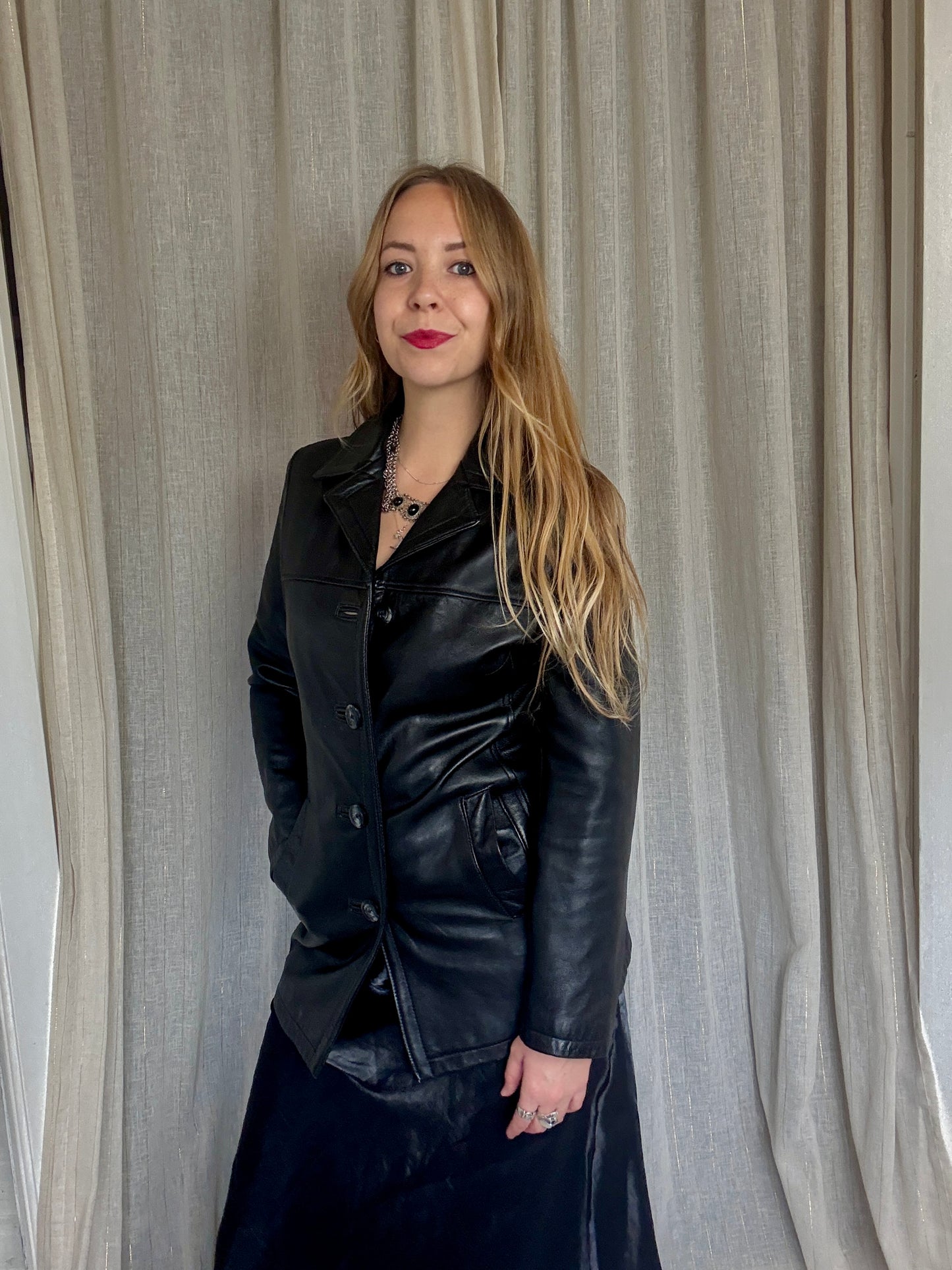 100% VINTAGE REAL LEATHER FITTED JACKET - UK 8/10