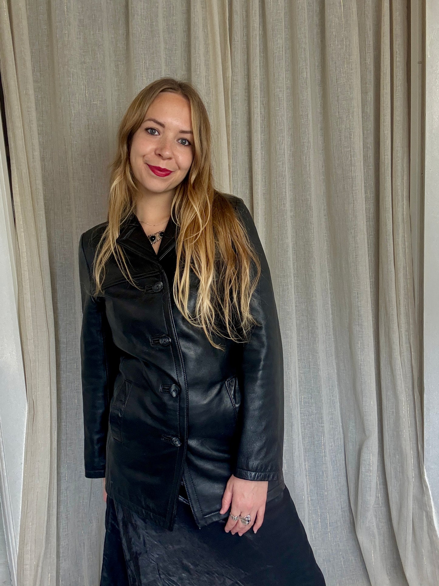 100% VINTAGE REAL LEATHER FITTED JACKET - UK 8/10