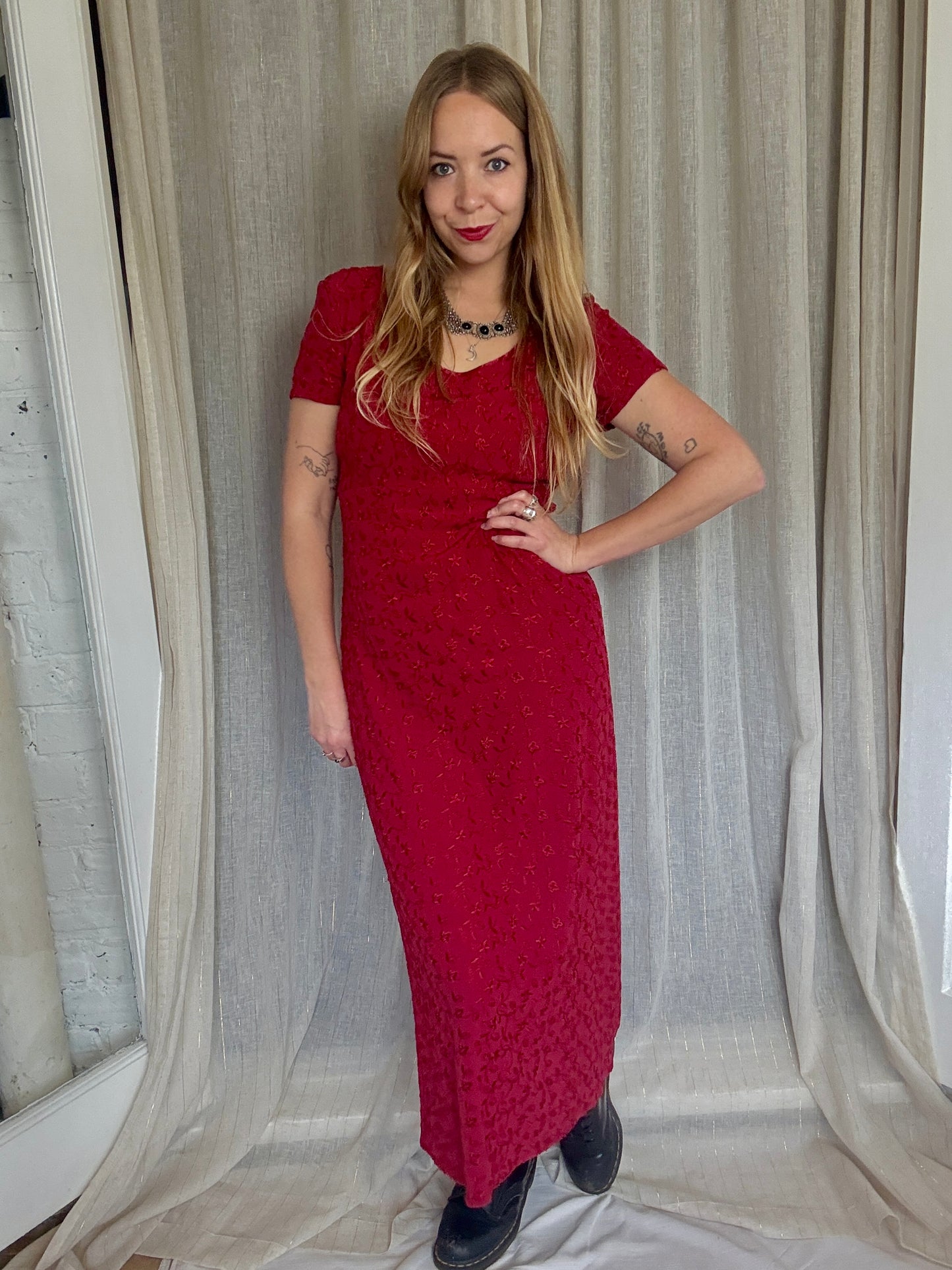 VINTAGE RED KIKI FLORAL MAXI DRESS - UK 10/12