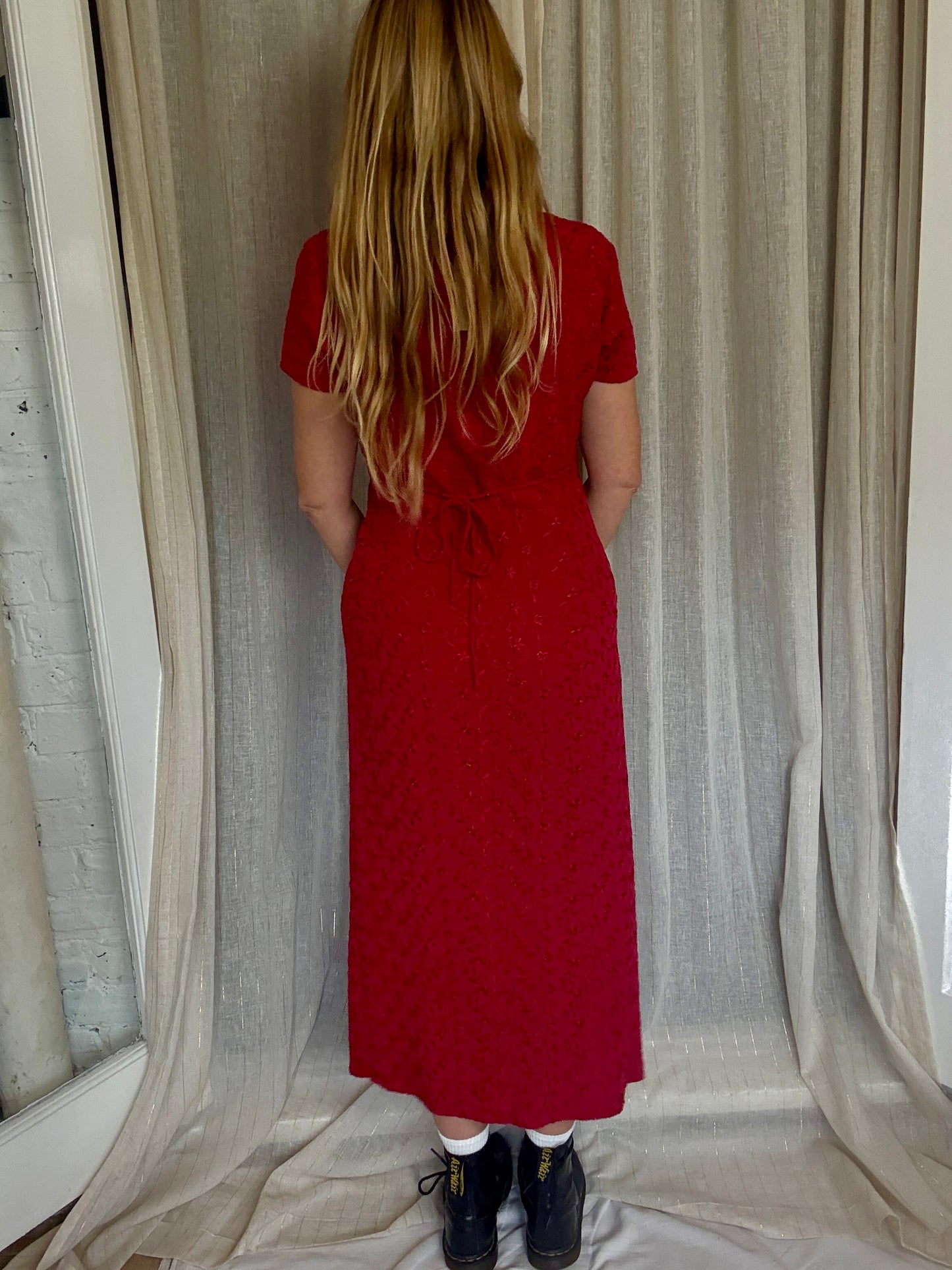 VINTAGE RED KIKI FLORAL MAXI DRESS - UK 10/12
