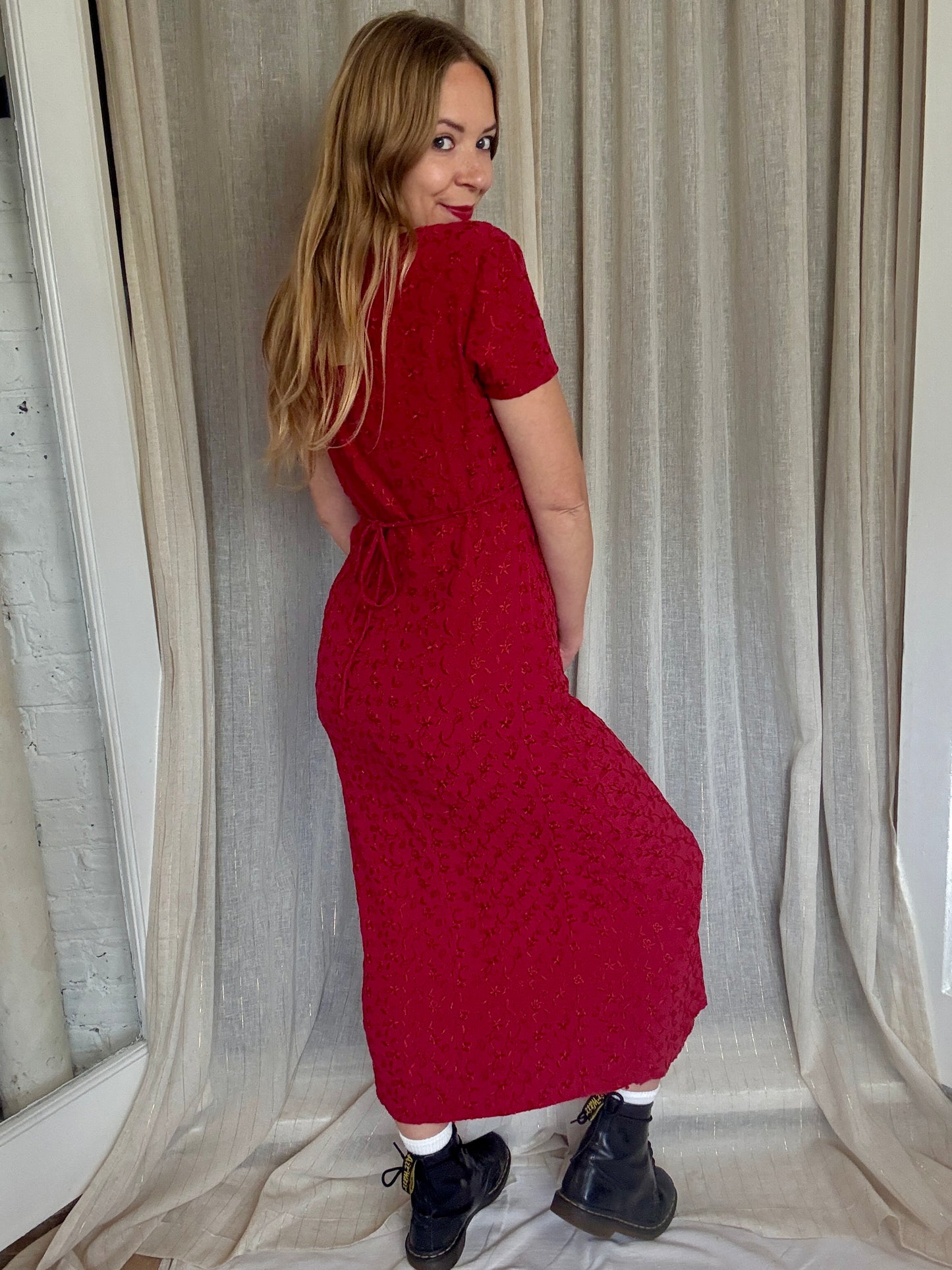 VINTAGE RED KIKI FLORAL MAXI DRESS - UK 10/12