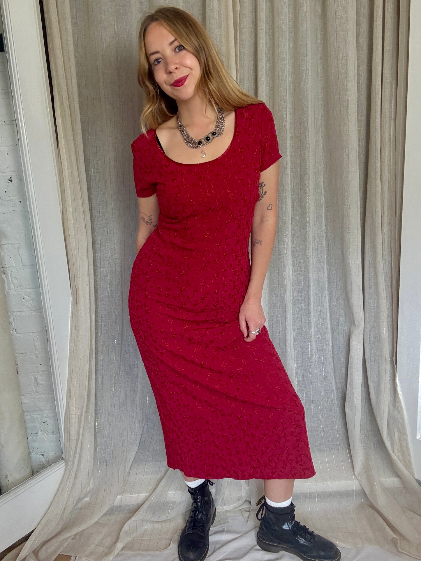 VINTAGE RED KIKI FLORAL MAXI DRESS - UK 10/12