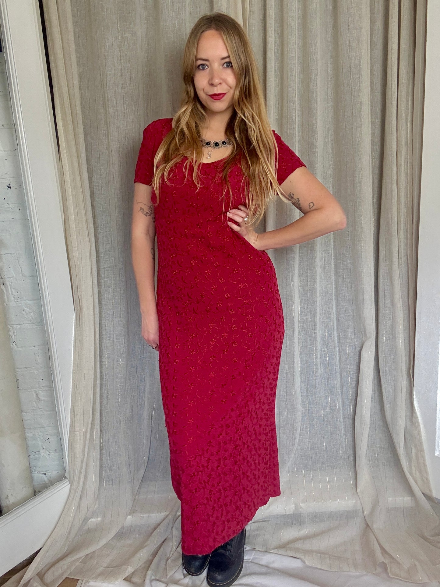 VINTAGE RED KIKI FLORAL MAXI DRESS - UK 10/12