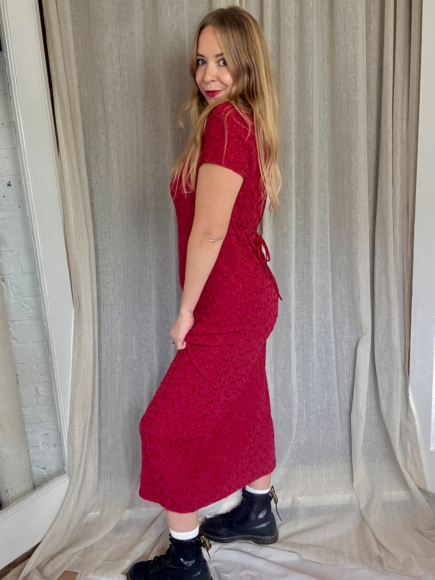 VINTAGE RED KIKI FLORAL MAXI DRESS - UK 10/12