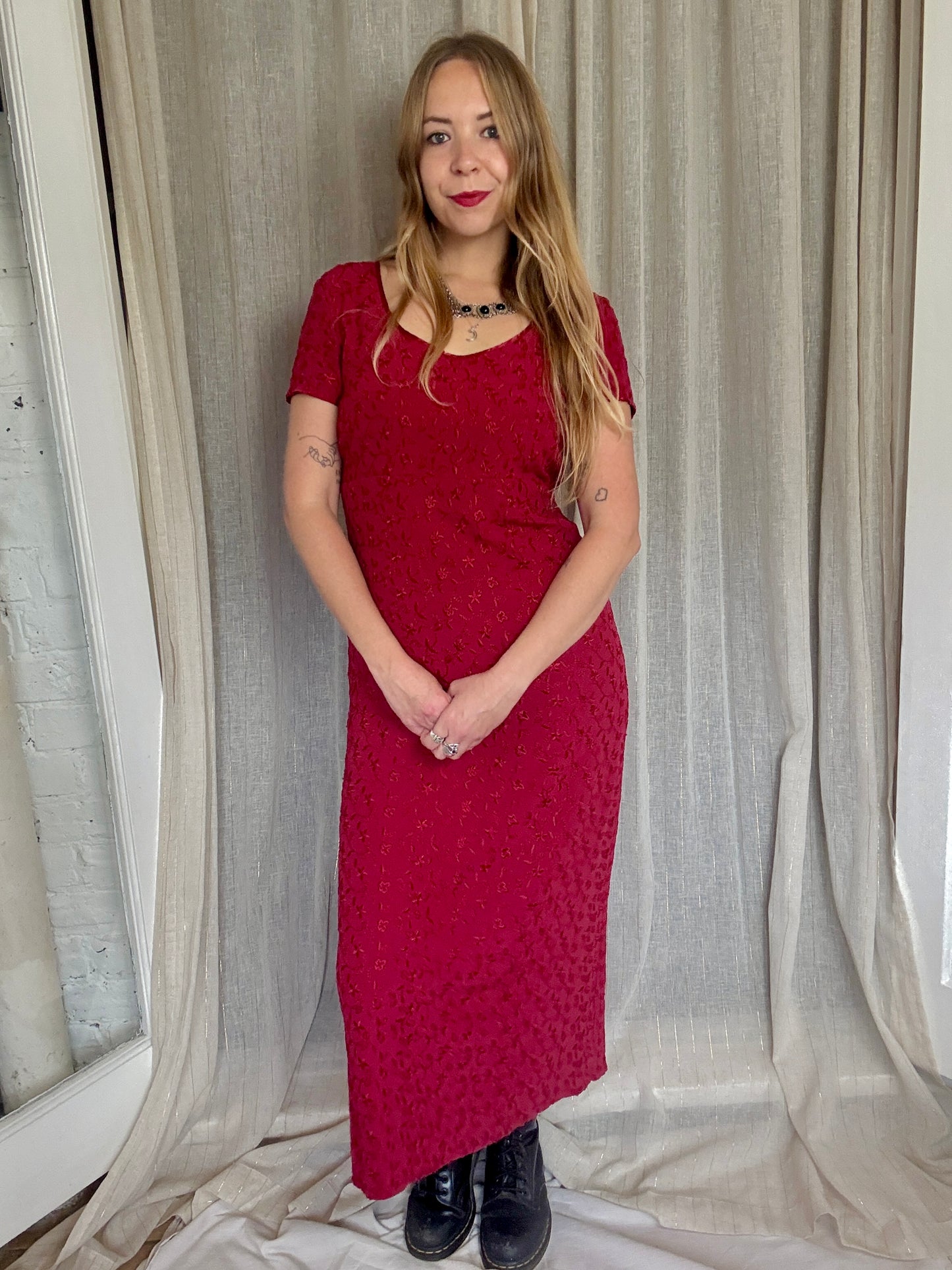 VINTAGE RED KIKI FLORAL MAXI DRESS - UK 10/12