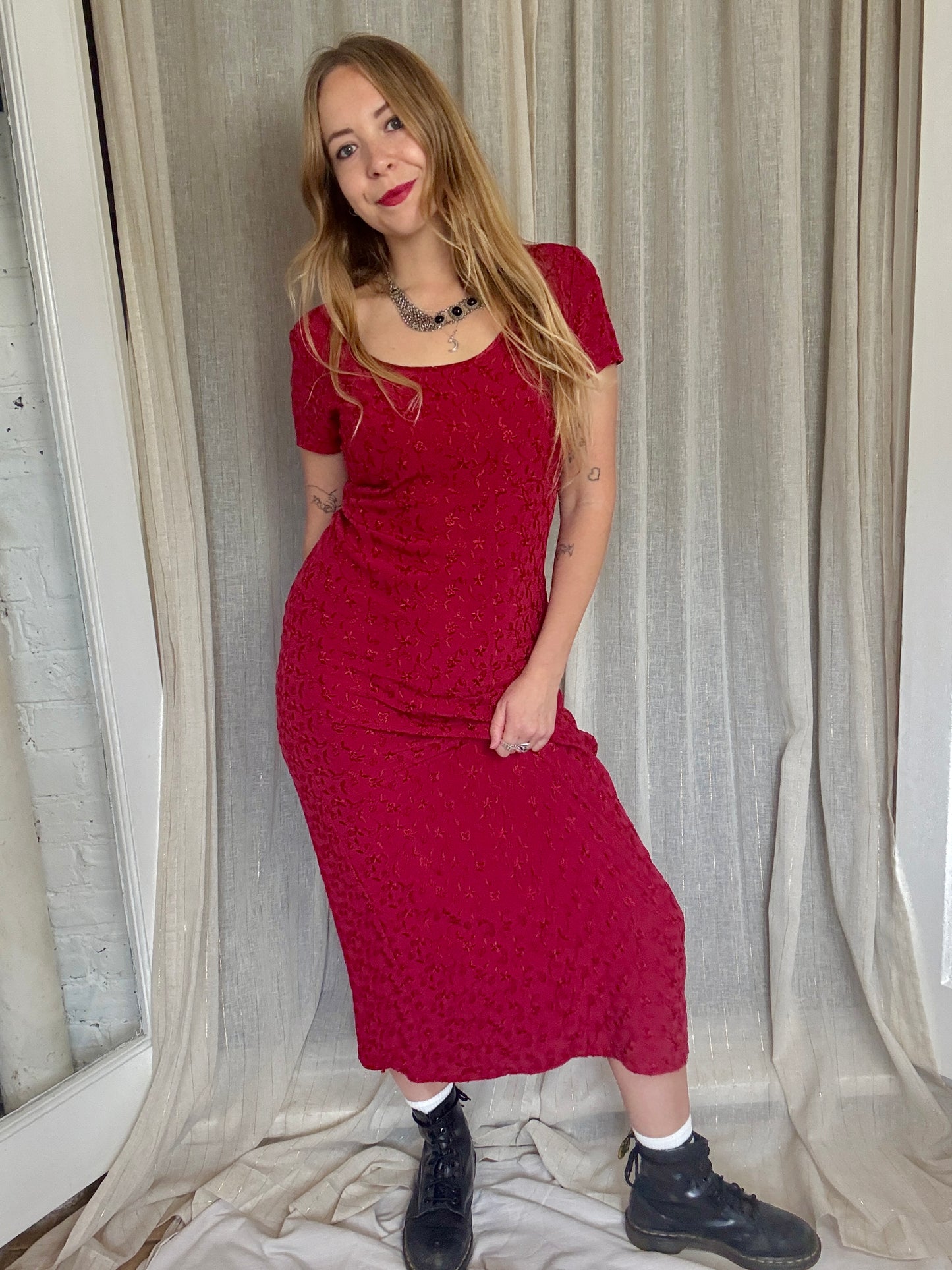 VINTAGE RED KIKI FLORAL MAXI DRESS - UK 10/12