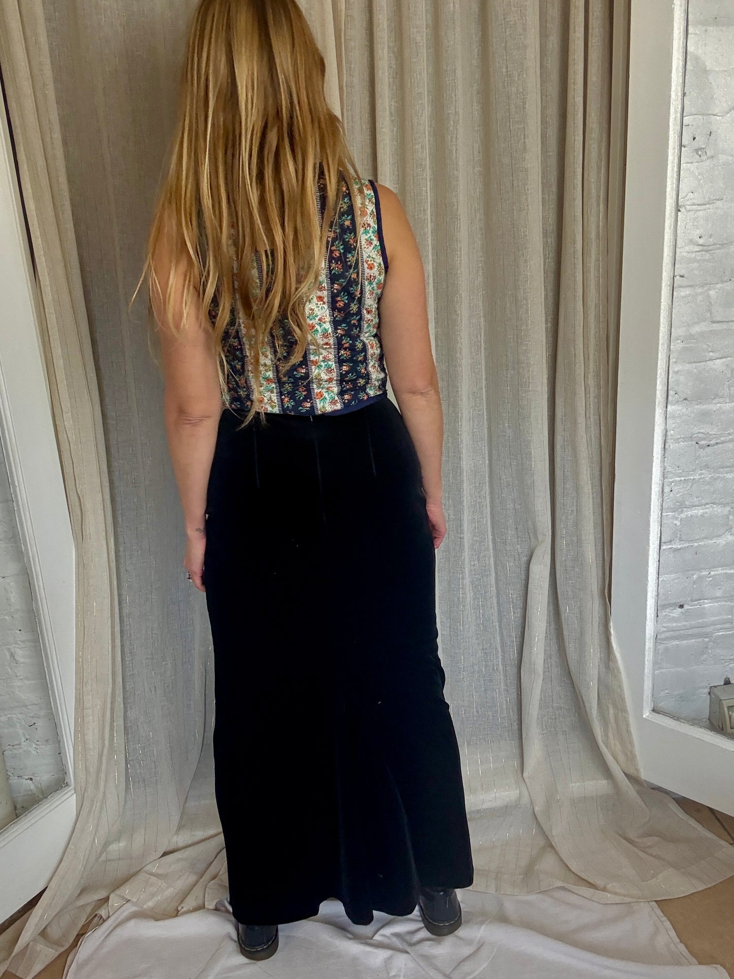 VINTAGE BLACK VELVET MEENA MAXI SKIRT - UK 10/12