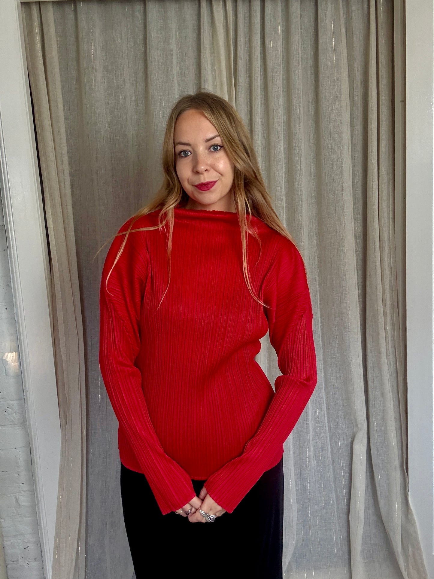 ISSEY MIYAKE PLEATS PLEASE RED BLOUSE - ONE SIZE