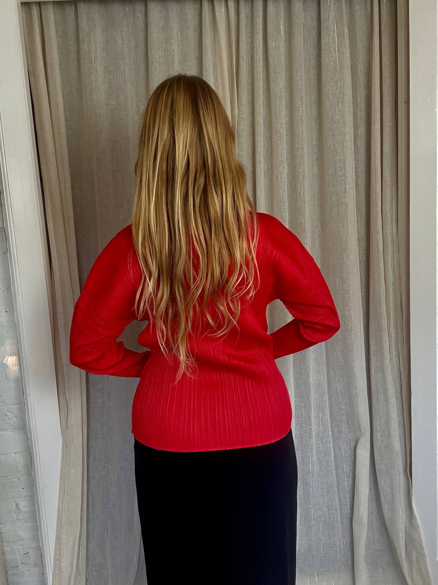 ISSEY MIYAKE PLEATS PLEASE RED BLOUSE - ONE SIZE