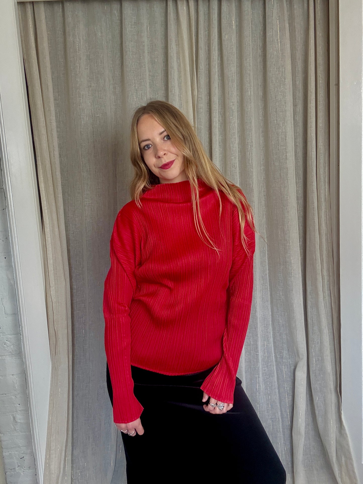 ISSEY MIYAKE PLEATS PLEASE RED BLOUSE - ONE SIZE