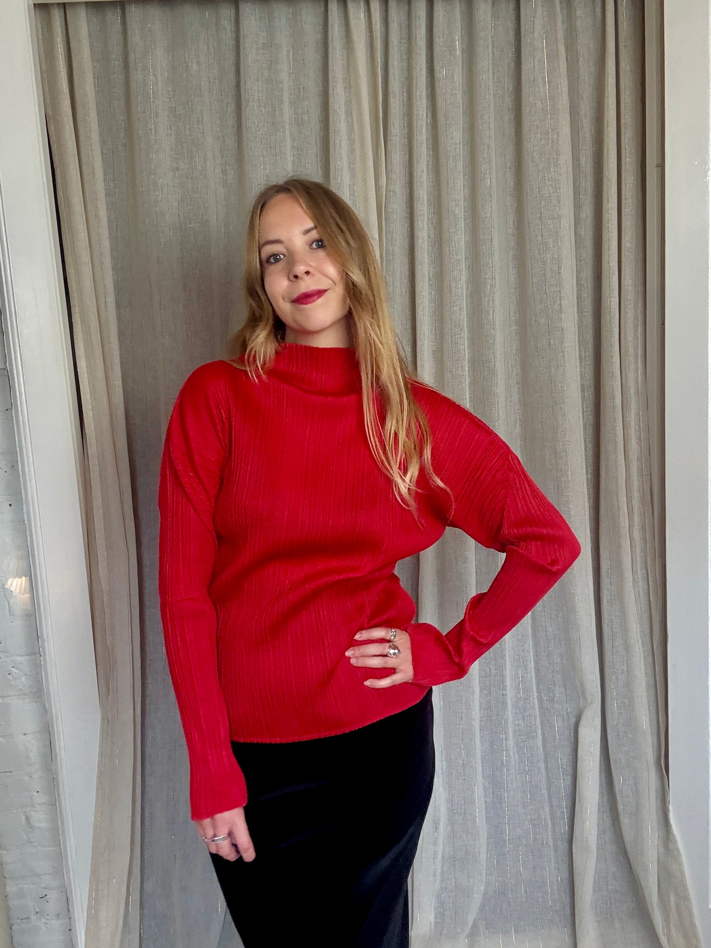 ISSEY MIYAKE PLEATS PLEASE RED BLOUSE - ONE SIZE